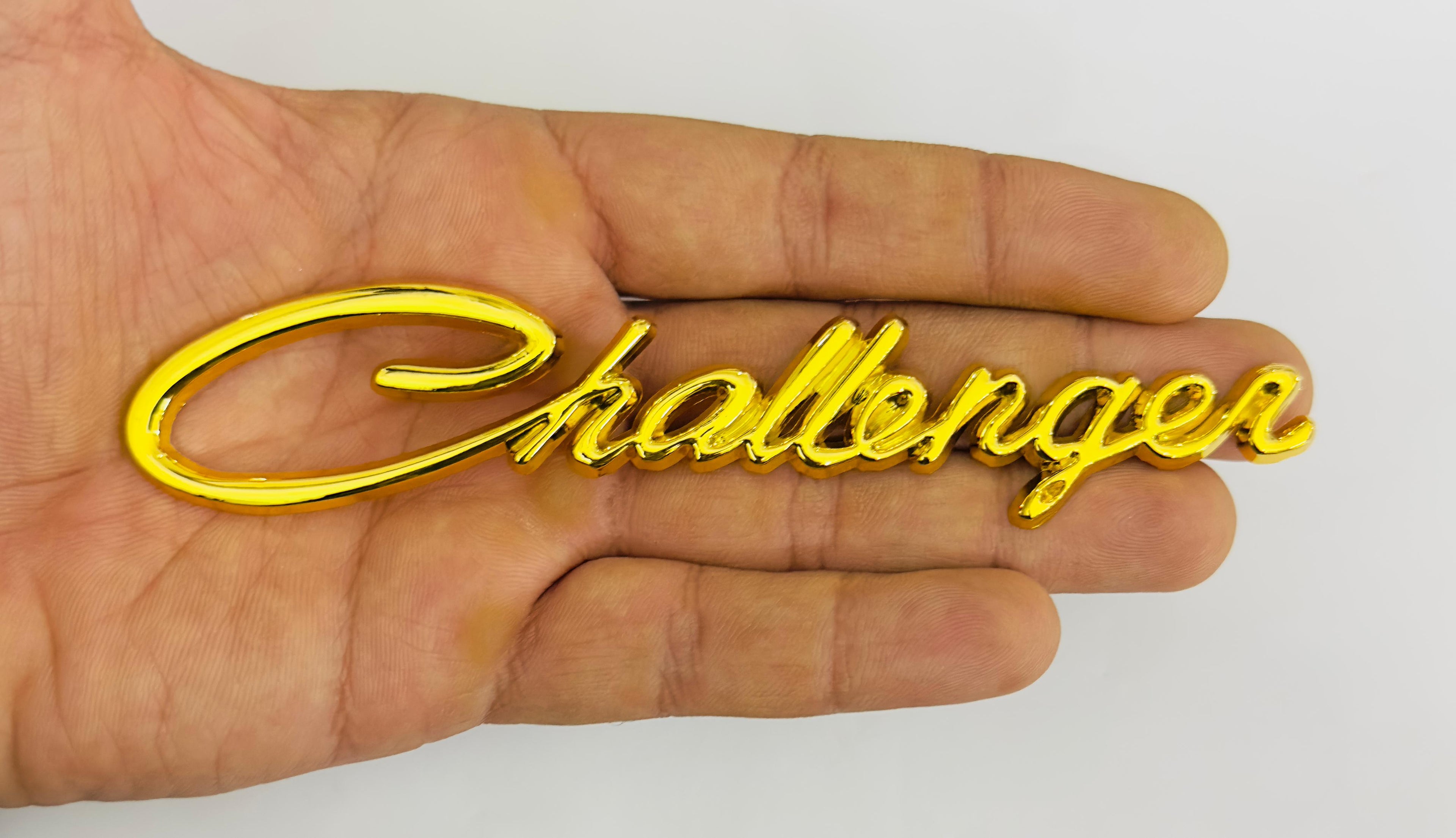Challenger GOLDEN Logo Metal Sticker (15cmx3cm) Car Emblem Attractive car Sport Sticker Premium 3D Badge Grand Tourer Decal Challenger 3D Sticker Decor for Laptop Car Bike.