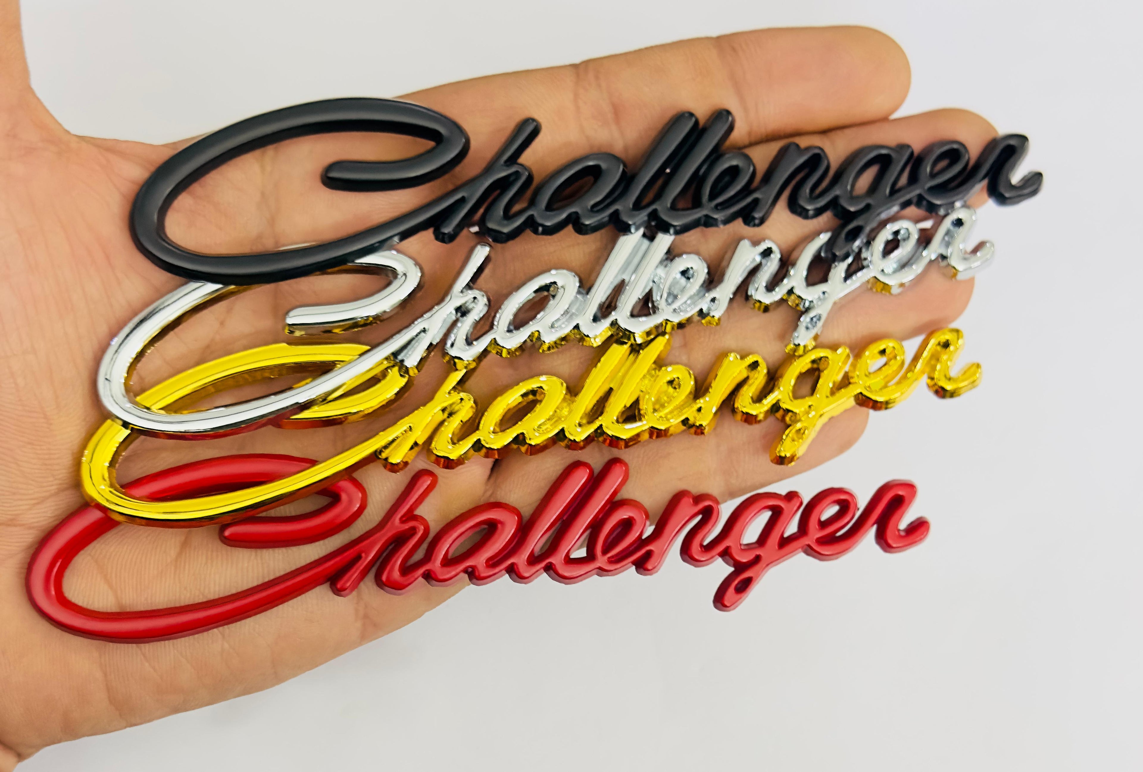 Challenger Logo Metal Sticker (15cmx3cm) Car Emblem Attractive car Sport Sticker Premium 3D Badge Grand Tourer Decal Challenger 3D Sticker Decor for Laptop Car Bike.