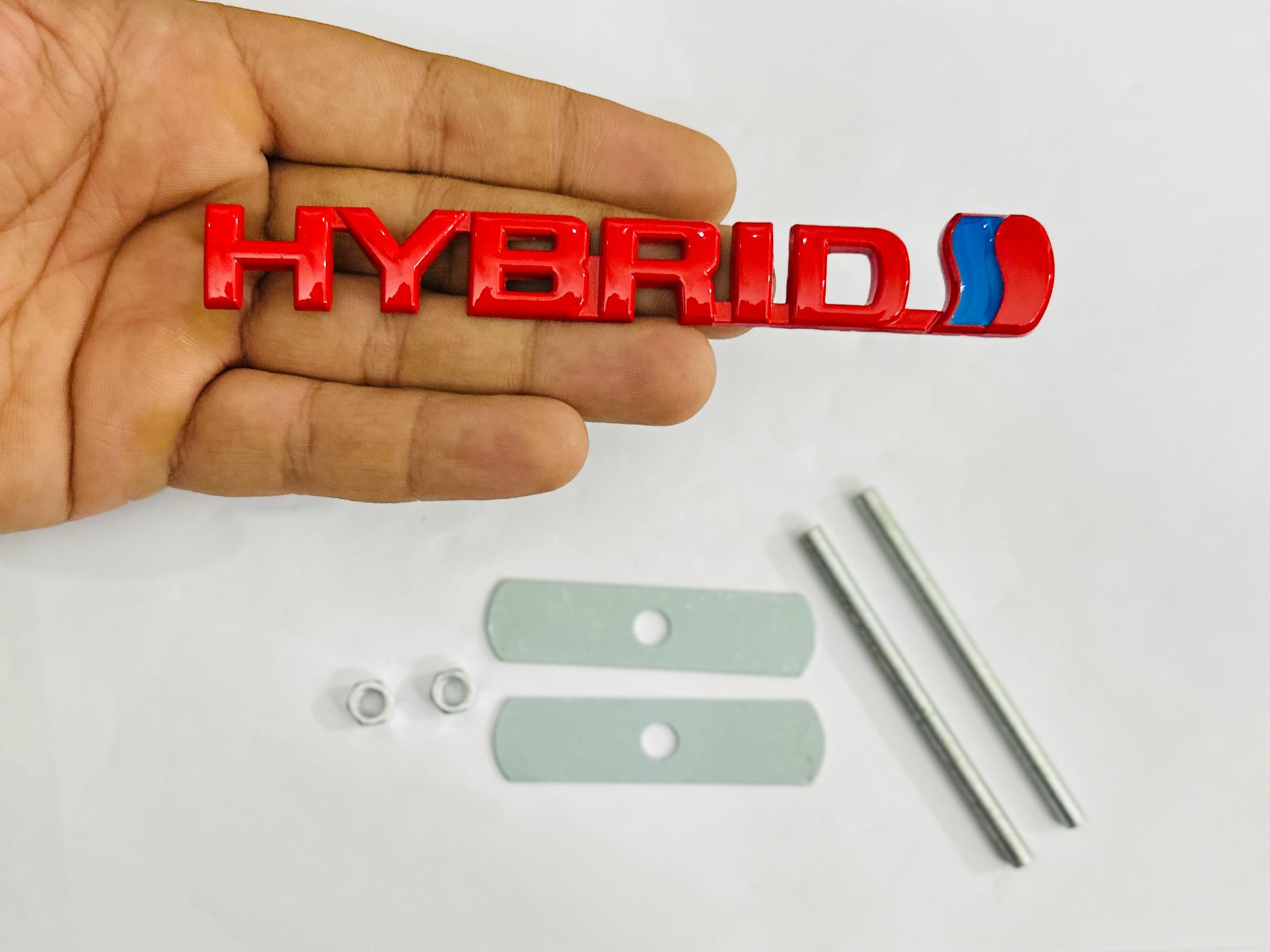 Red Hybrid 3D Grill Logo (13cmx1.5cm) for Car Bike Laptop Decorative Emblem Hybrid Grill Sticker 3D-Badge Universal Auto Racing Sports Logo Grand Tourer Decal Auto Accessories 1PC.