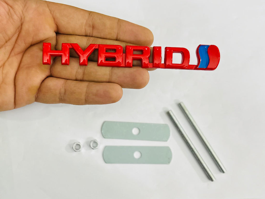 Red Hybrid 3D Grill Logo (13cmx1.5cm) for Car Bike Laptop Decorative Emblem Hybrid Grill Sticker 3D-Badge Universal Auto Racing Sports Logo Grand Tourer Decal Auto Accessories 1PC.