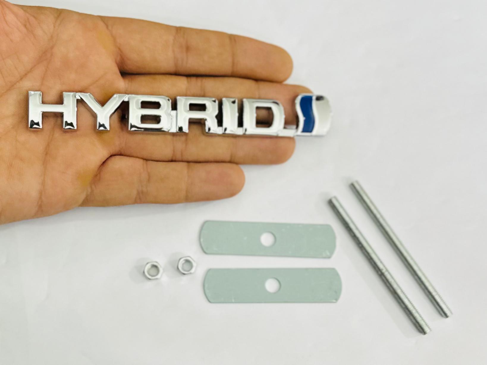Chrome Hybrid 3D Grill Logo (13cmx1.5cm) for Car Bike Laptop Decorative Emblem Hybrid Grill Sticker 3D-Badge Universal Auto Racing Sports Logo Grand Tourer Decal Auto Accessories 1PC.
