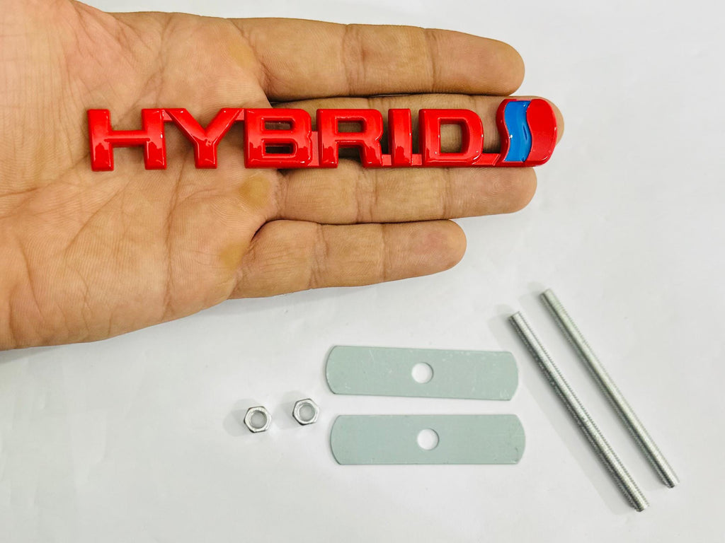 Red Hybrid 3D Grill Logo (13cmx1.5cm) for Car Bike Laptop Decorative Emblem Hybrid Grill Sticker 3D-Badge Universal Auto Racing Sports Logo Grand Tourer Decal Auto Accessories 1PC.