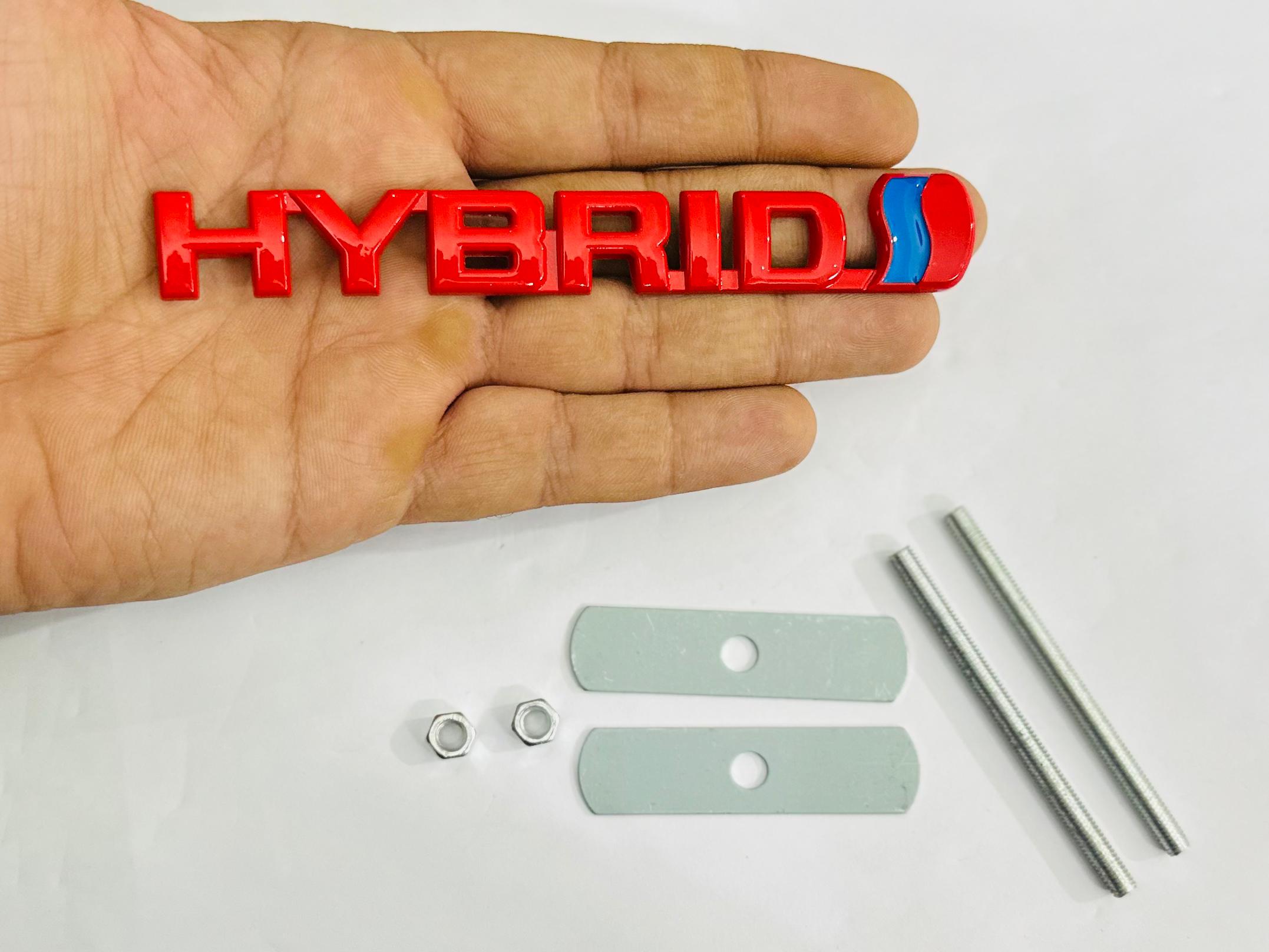 Red Hybrid 3D Grill Logo (13cmx1.5cm) for Car Bike Laptop Decorative Emblem Hybrid Grill Sticker 3D-Badge Universal Auto Racing Sports Logo Grand Tourer Decal Auto Accessories 1PC.