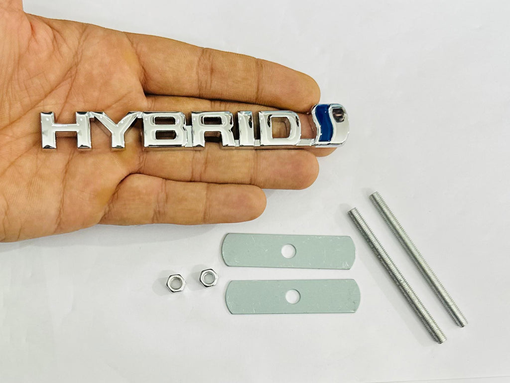 Chrome Hybrid 3D Grill Logo (13cmx1.5cm) for Car Bike Laptop Decorative Emblem Hybrid Grill Sticker 3D-Badge Universal Auto Racing Sports Logo Grand Tourer Decal Auto Accessories 1PC.