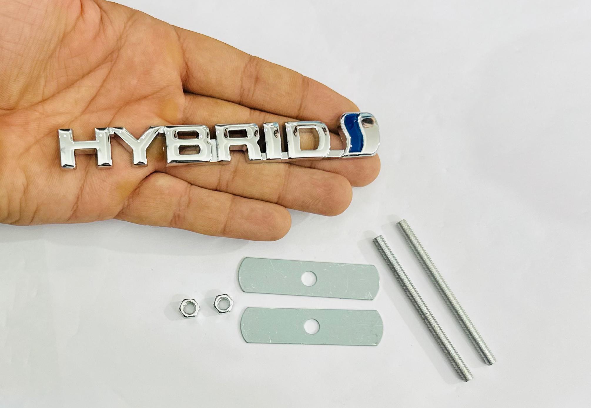 Chrome Hybrid 3D Grill Logo (13cmx1.5cm) for Car Bike Laptop Decorative Emblem Hybrid Grill Sticker 3D-Badge Universal Auto Racing Sports Logo Grand Tourer Decal Auto Accessories 1PC.