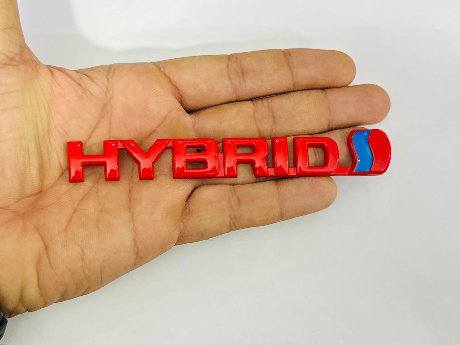 Red Hybrid 3D Logo (13cmx1.5cm) for Car Bike Laptop Decorative Emblem Hybrid Sticker 3D-Badge Universal Auto Racing Sports Logo Grand Tourer Decal Auto Accessories 1PC.