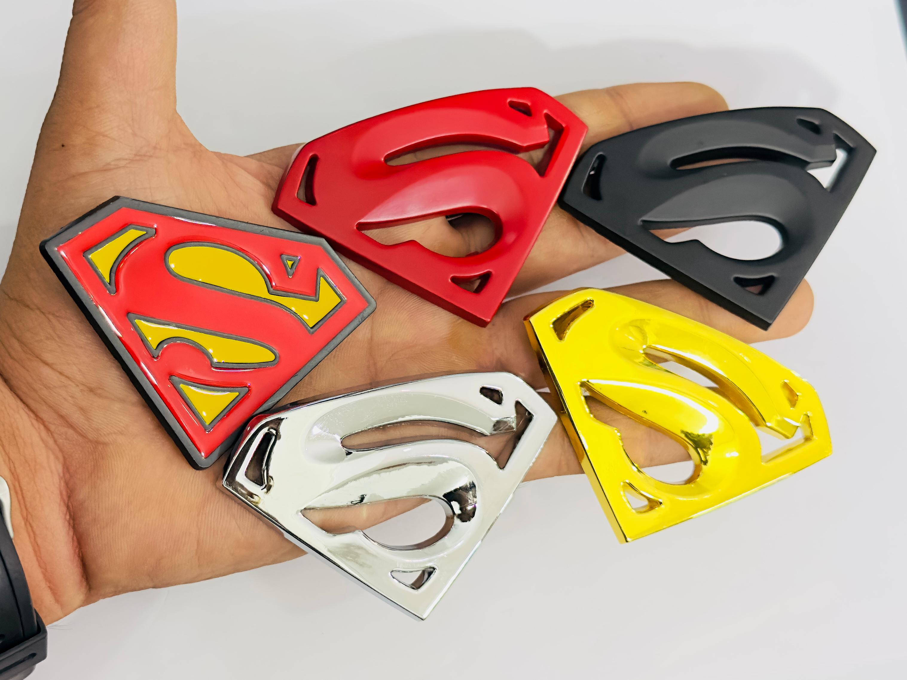 Chrome Superman 3D Logo (5.5cmx8.2cm) Car Bike Laptop Attractive Superman Sticker Car Emblem 3D Badge Auto Racing Sport Logo Grand Tourer Decal.