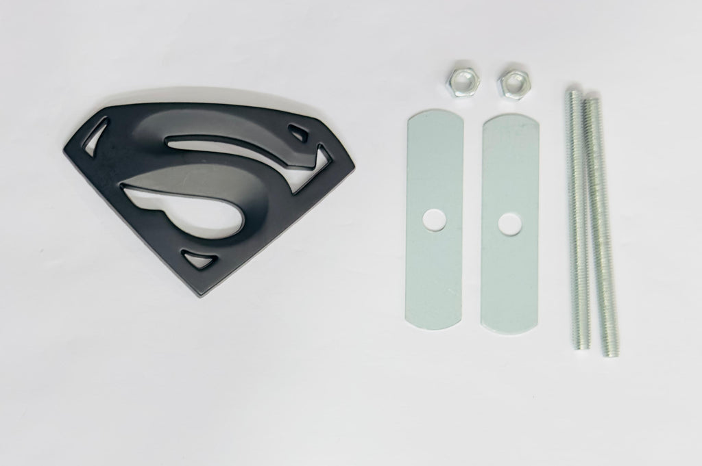 BLACK Superman 3D Grill Logo (5.5cmx8.2cm) Car Bike Laptop Attractive Superman Grill Sticker Car Emblem 3D Badge Auto Racing Sport Logo Grand Tourer Decal.