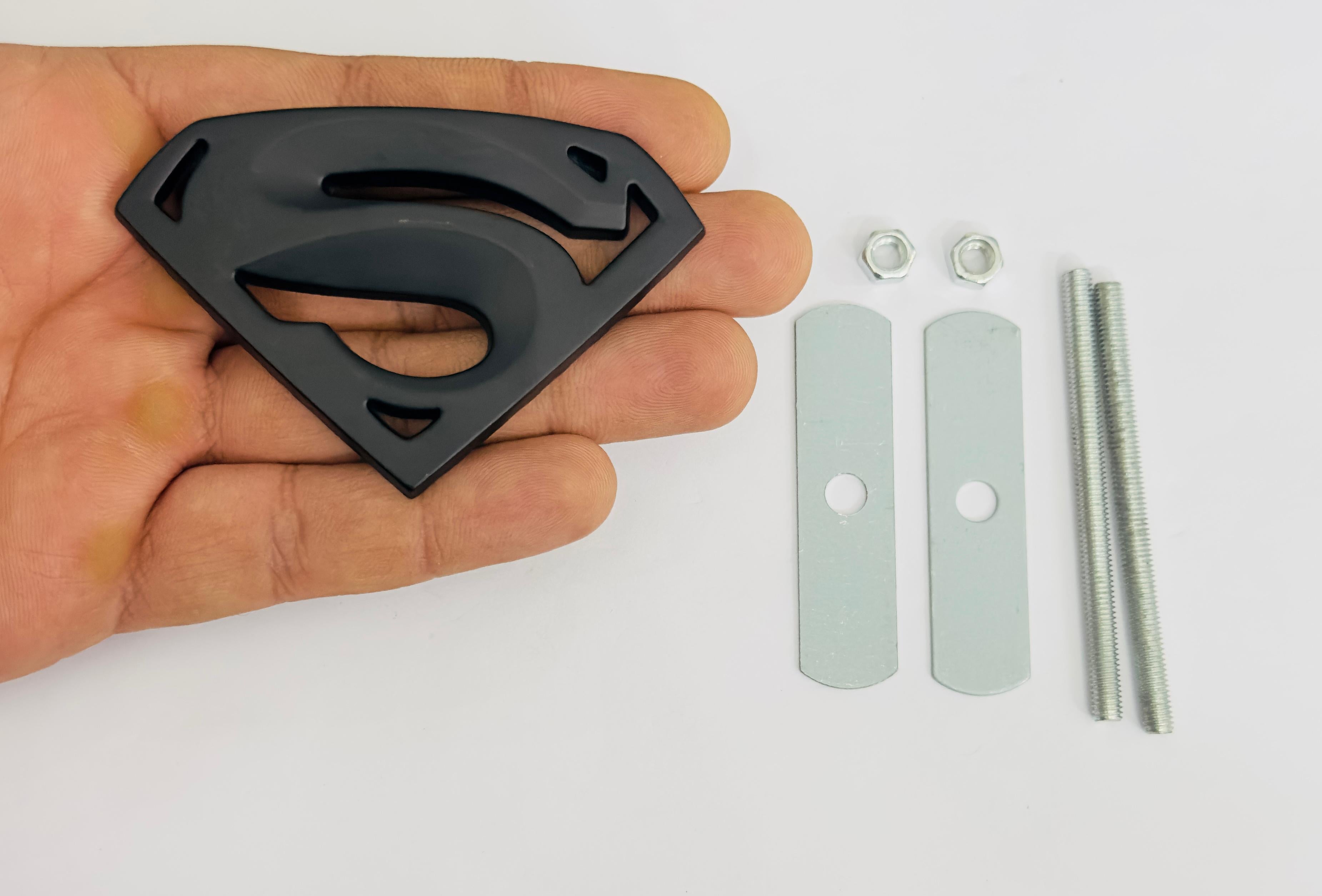 BLACK Superman 3D Grill Logo (5.5cmx8.2cm) Car Bike Laptop Attractive Superman Grill Sticker Car Emblem 3D Badge Auto Racing Sport Logo Grand Tourer Decal.