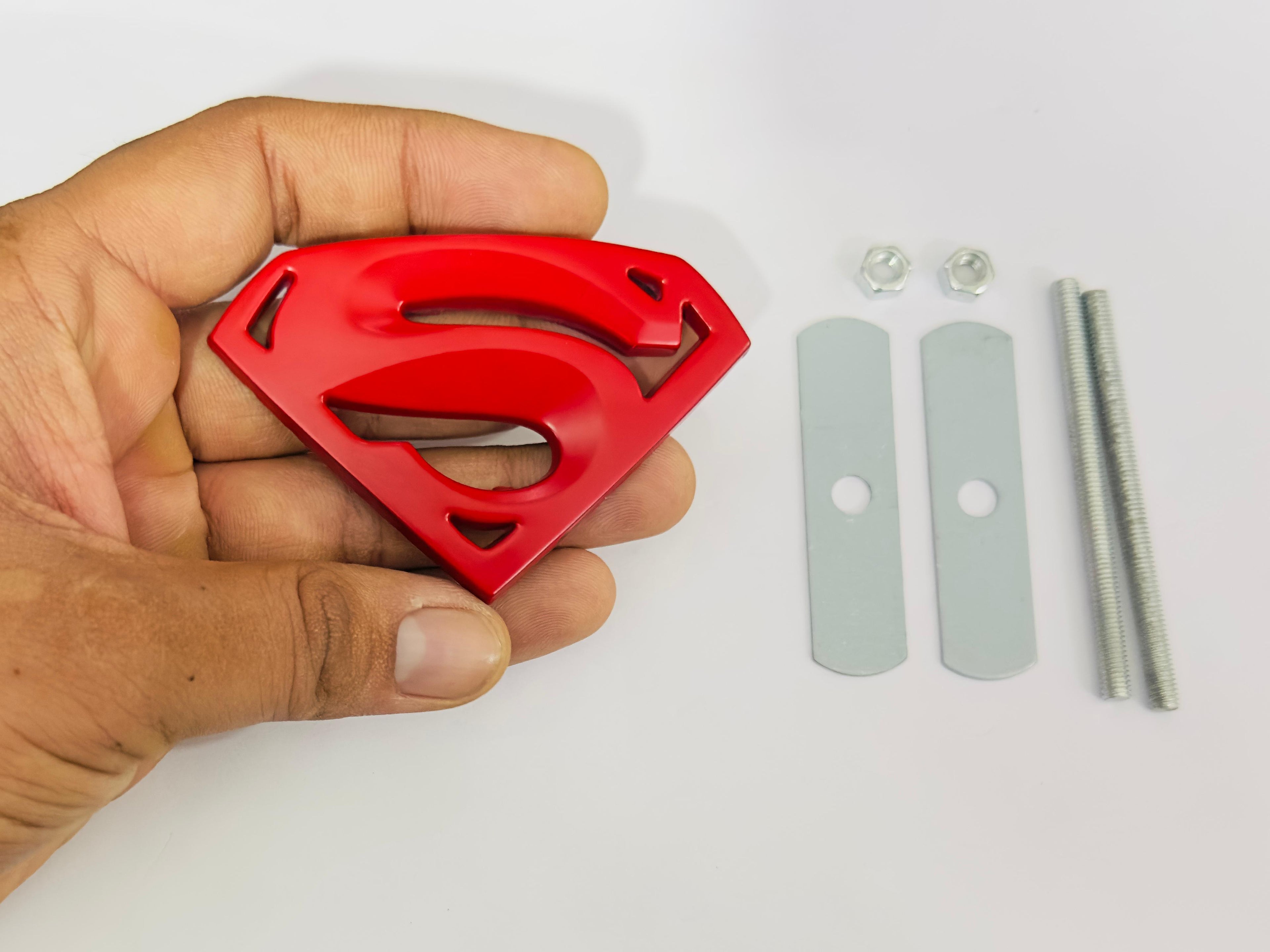 Red Super-Man 3D Grill Logo (5.5cmx8.2cm) for Car Bike Laptop Emblem, Superman Grill Sticker 3D-Badge Auto Racing Sports Logo Grand Tourer Decal Auto Accessories.