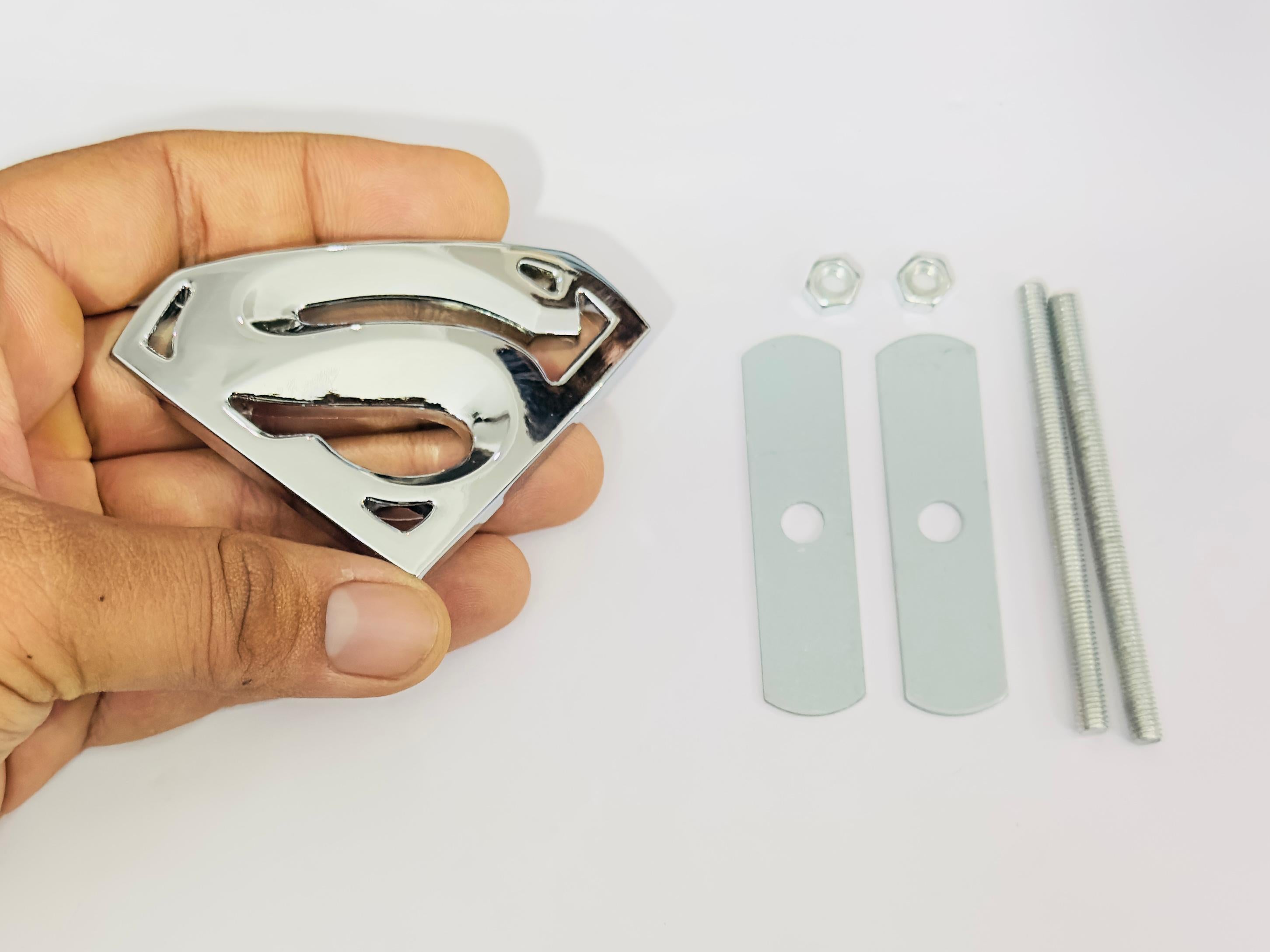 Chrome Superman 3D Logo (5.5cmx8.2cm) Car Bike Laptop Attractive Superman Sticker Car Emblem 3D Badge Auto Racing Sport Logo Grand Tourer Decal.