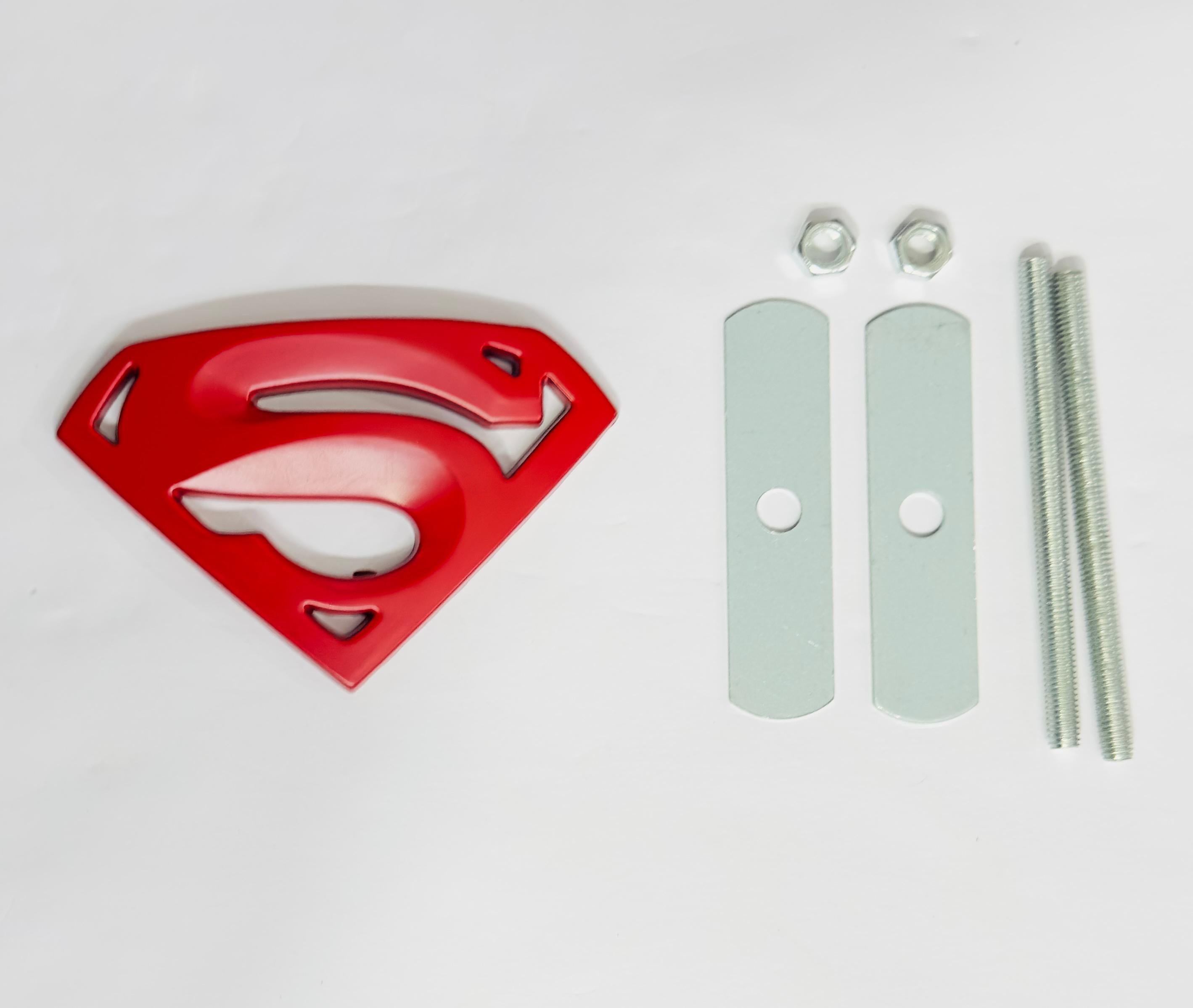 Red Super-Man 3D Grill Logo (5.5cmx8.2cm) for Car Bike Laptop Emblem, Superman Grill Sticker 3D-Badge Auto Racing Sports Logo Grand Tourer Decal Auto Accessories.