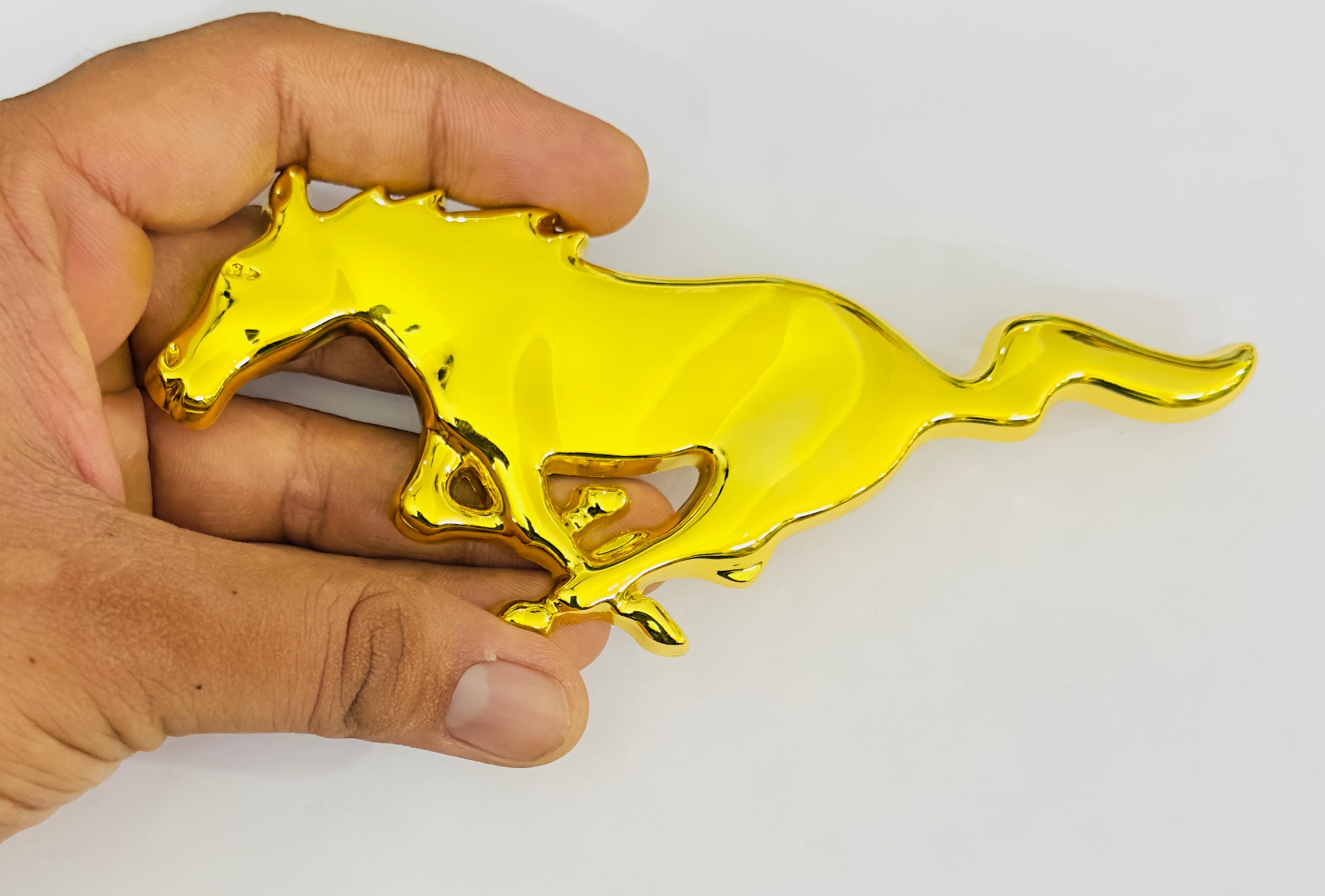 Golden Horse 3D Logo (16cmx6cm) for Car Bike Laptop Emblem, Horse Sticker 3D Badge Auto Racing Sport Logo Grand Tourer Decal Auto Accessories.