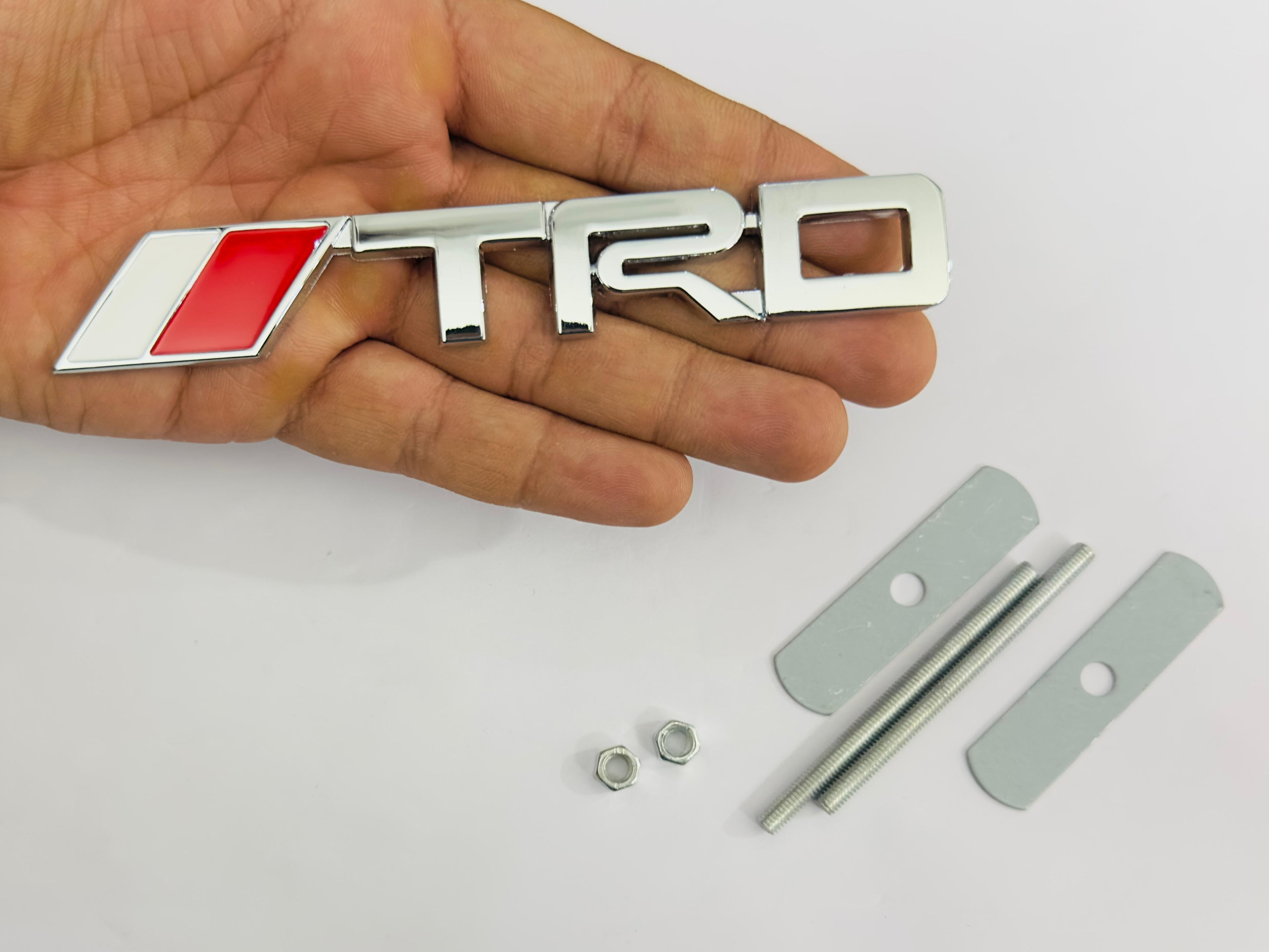 Car Bike Laptop Metal 3D Logo TRD/TRD Long Car Emblems Metal Lo.go, 3D Badge Auto Racing Sport Sticker Universal Grand Tourer Decal. (Chrome Carbon Long TRD Logo 14X2.5)