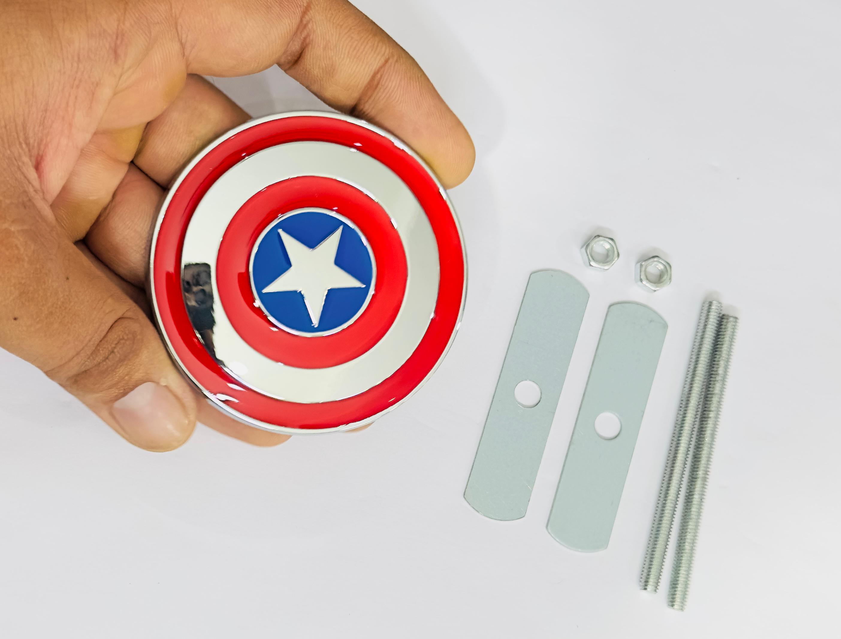 Captain America 3D Grill Logo (7cmx7cm) for Car Bike Laptop Decorative Emblem Captain America Grill Sticker 3D-Badge Universal Auto Racing Sports Logo Grand Tourer Decal Auto Accessories 1PC.
