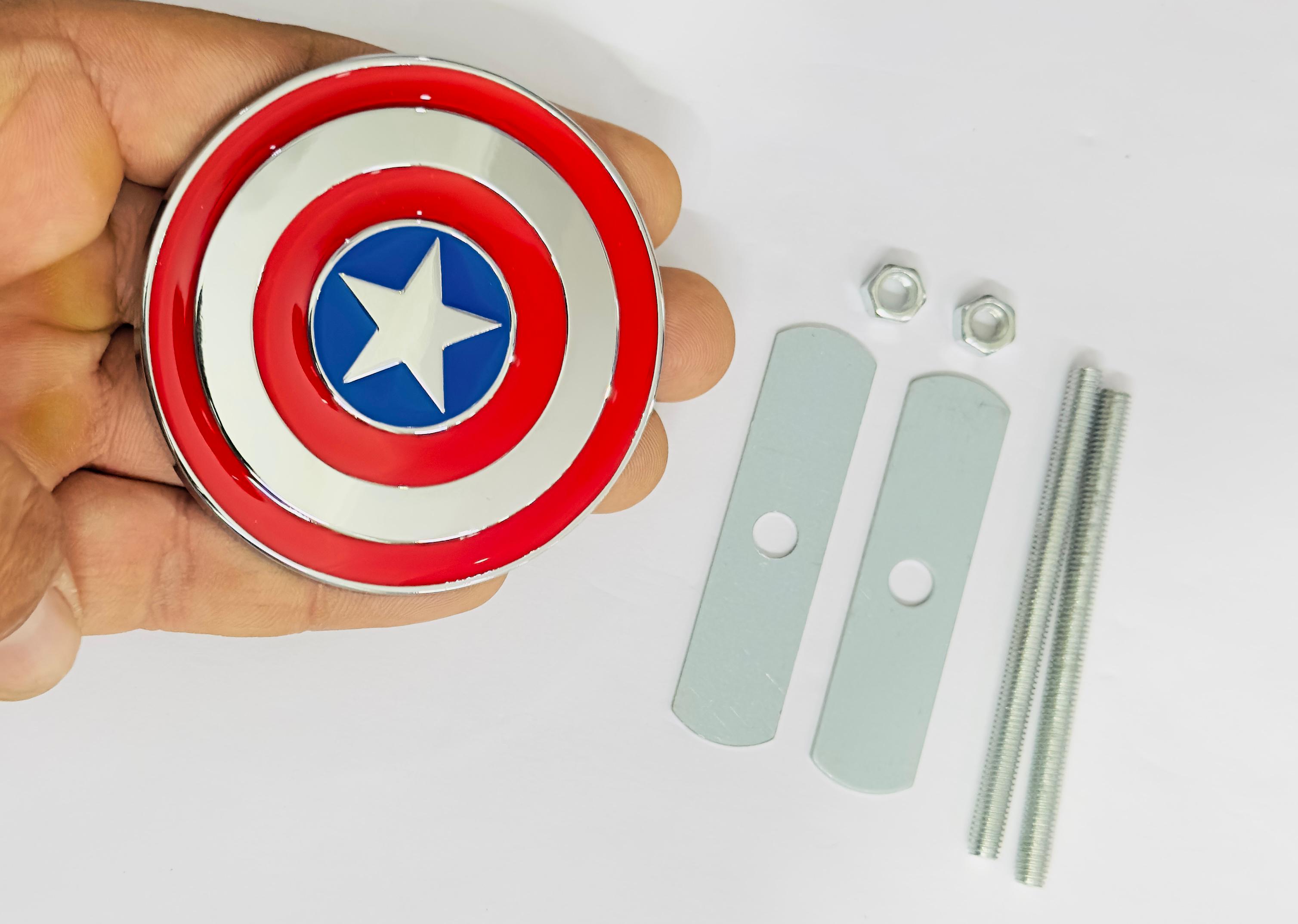 Captain America 3D Grill Logo (7cmx7cm) for Car Bike Laptop Decorative Emblem Captain America Grill Sticker 3D-Badge Universal Auto Racing Sports Logo Grand Tourer Decal Auto Accessories 1PC.