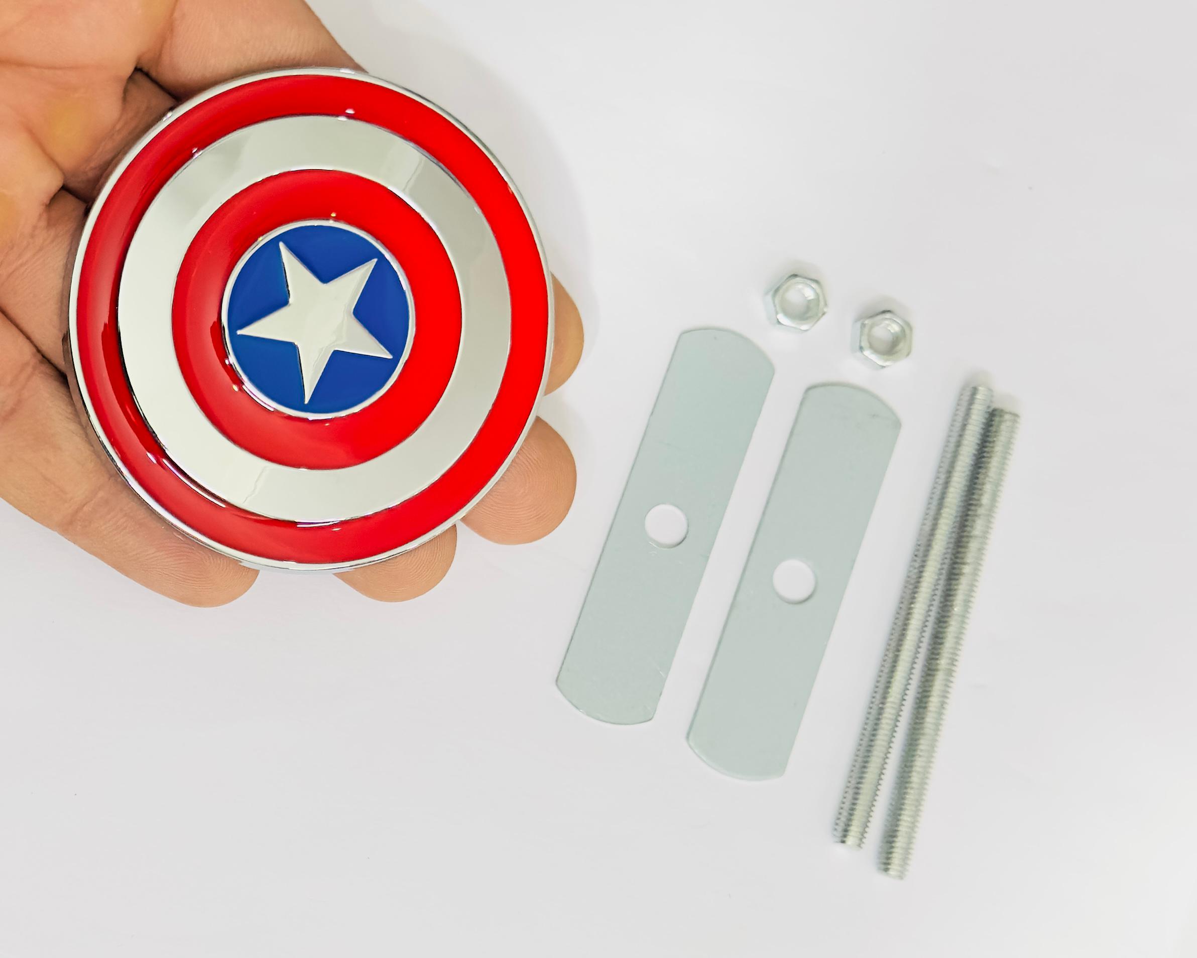 Captain America 3D Grill Logo (7cmx7cm) for Car Bike Laptop Decorative Emblem Captain America Grill Sticker 3D-Badge Universal Auto Racing Sports Logo Grand Tourer Decal Auto Accessories 1PC.