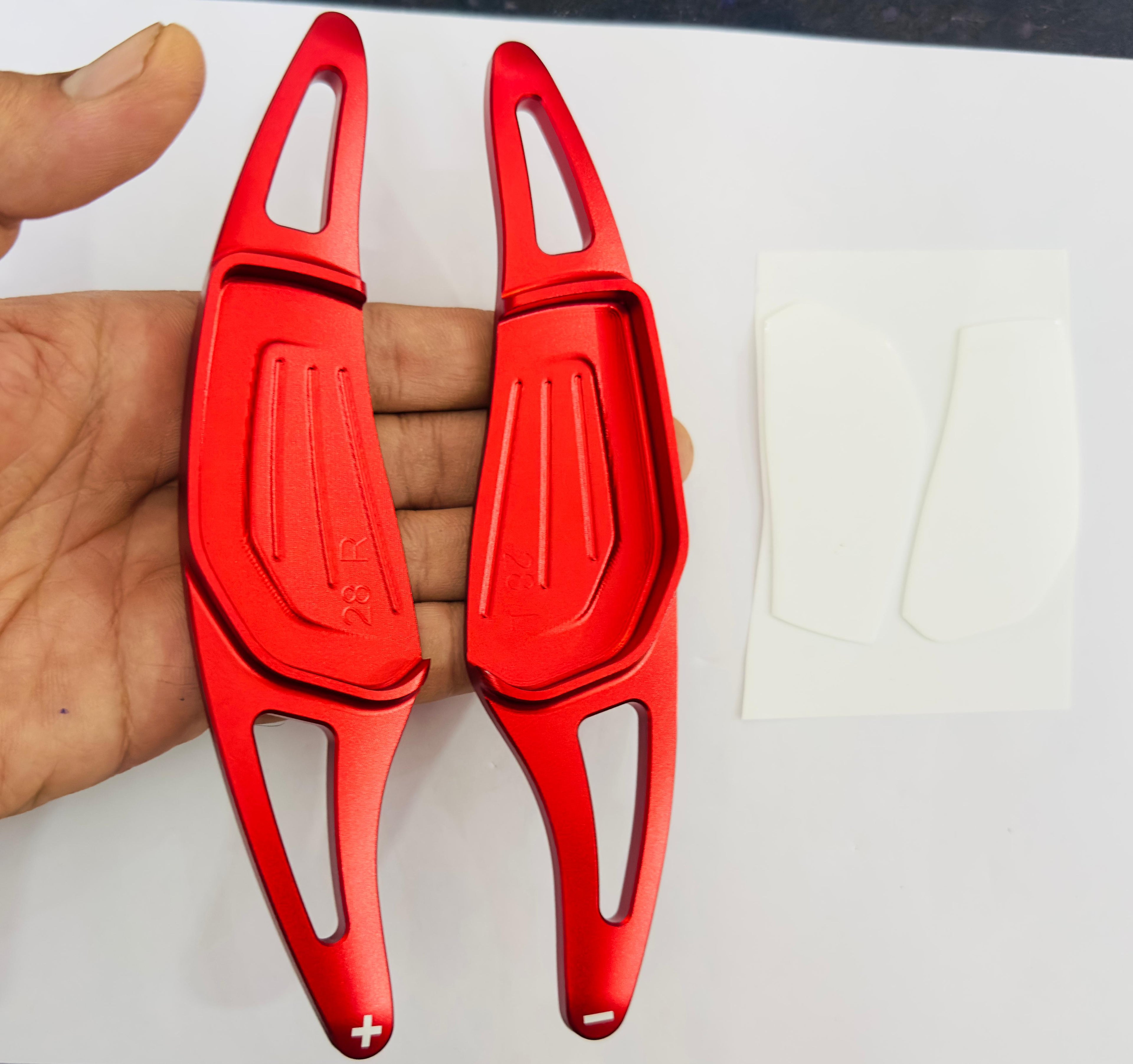 CNC Aluminium Alloy Metal Paddle Shifter Car Interior Styling Extension Parts Car Paddle Shiifter Cover for Decoration Auto Accessories. (RED Skoda Paddle Shifter)