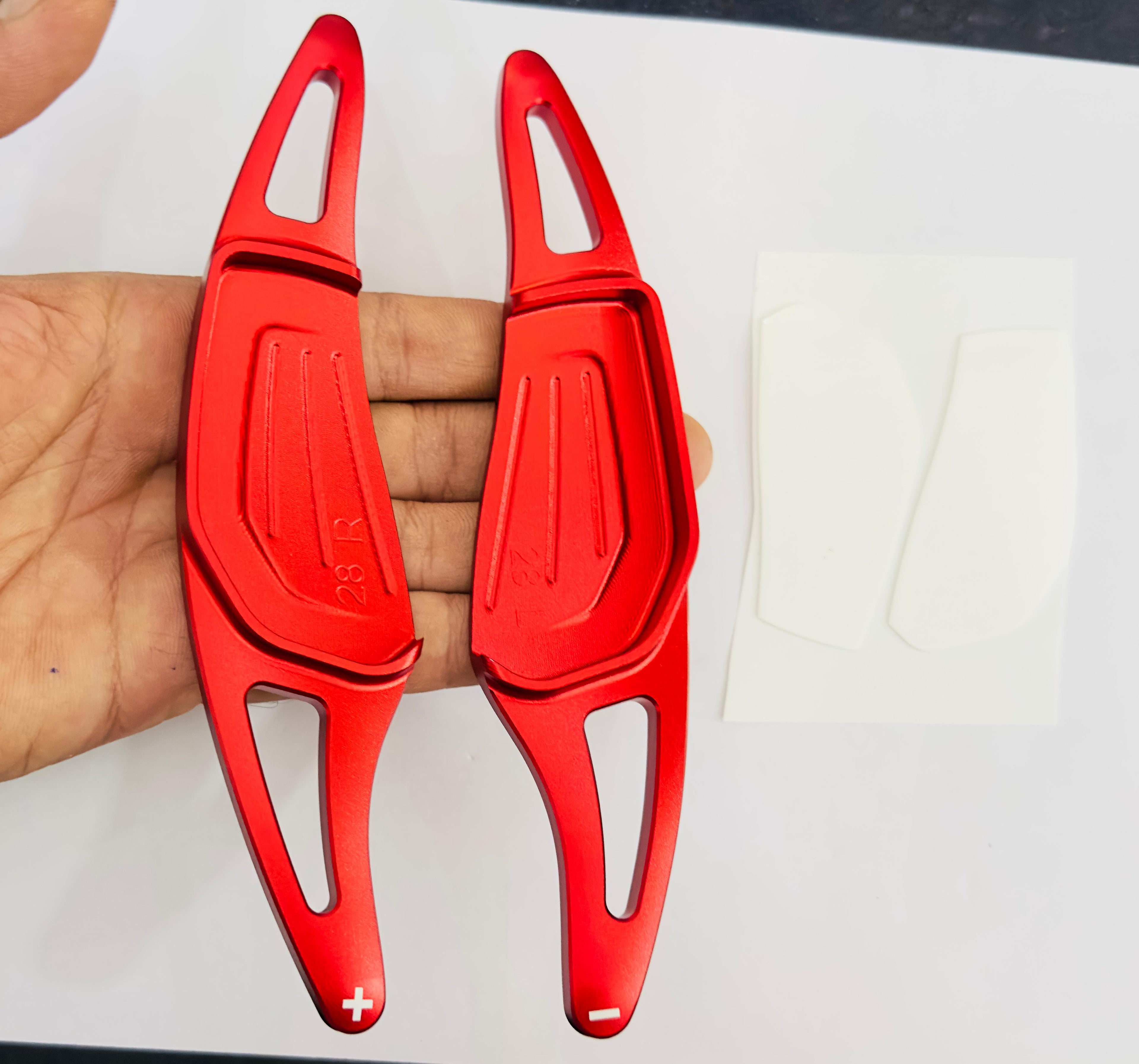 CNC Aluminium Alloy Metal Paddle Shifter Car Interior Styling Extension Parts Car Paddle Shiifter Cover for Decoration Auto Accessories. (RED Skoda Paddle Shifter)
