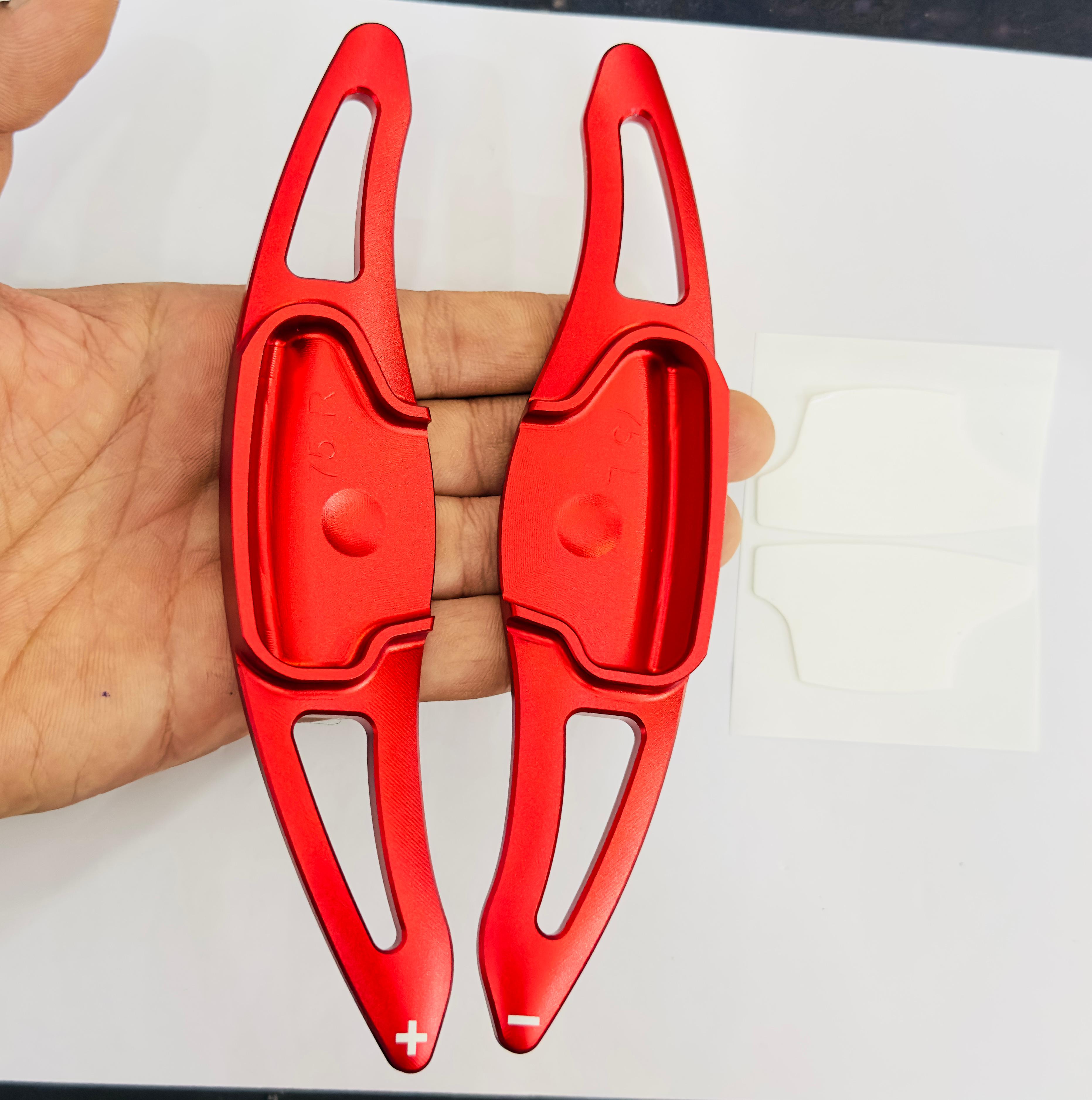 2PC Red CNC Aluminium Alloy Metal Paddle Shifter Hyundai Verna Interior Styling Extension Parts Compatible with Hyundai Verna 2023-2025 Car Paddle Shifter Cover.
