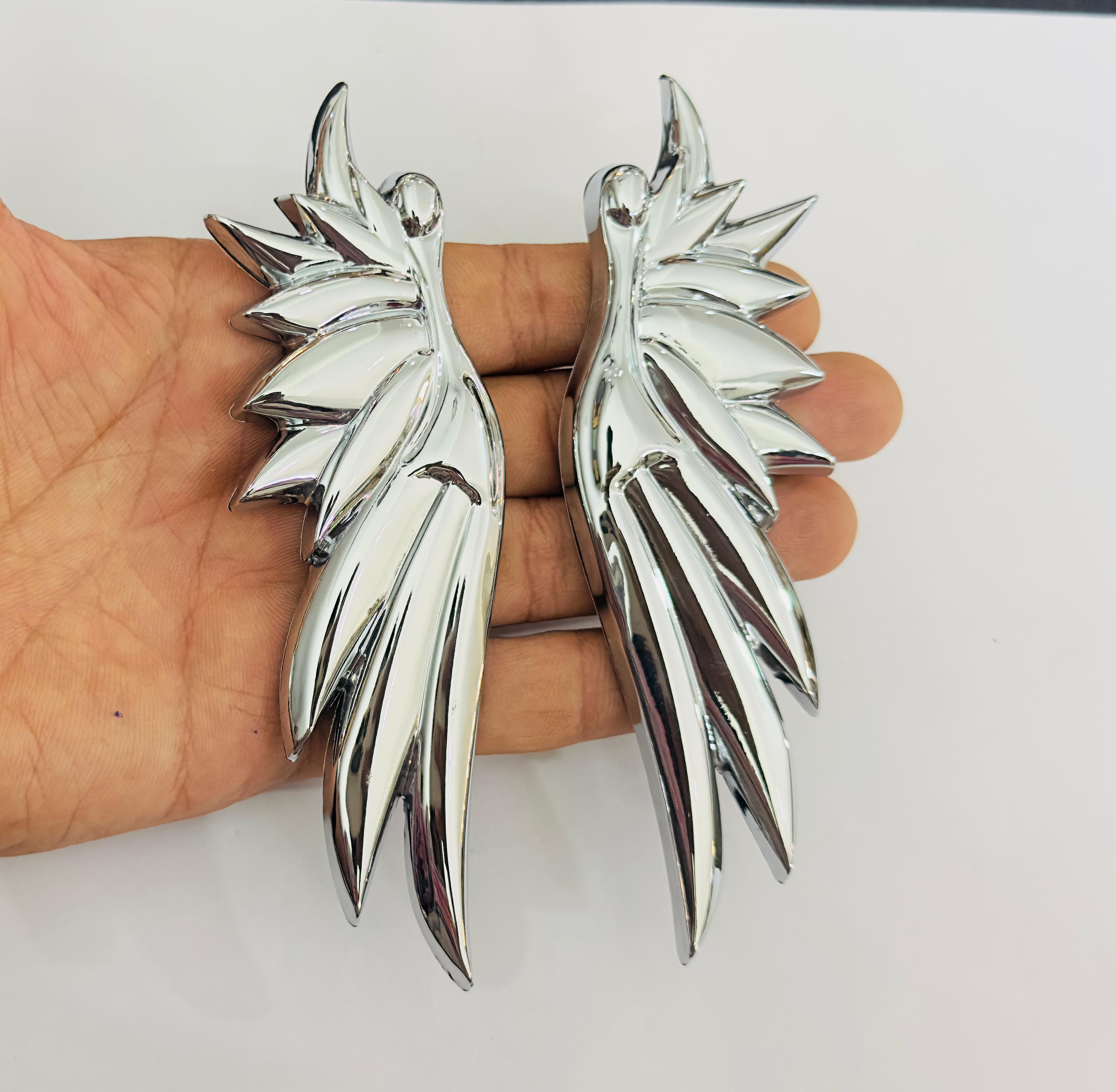 Chrome Angel Wings 3D Sticker (14cmx4.3cm) for Car Bike Laptop Emblem, Angel Wings Sticker 3D-Badge Universal Auto Racing Sport Logo Grand Tourer Decal