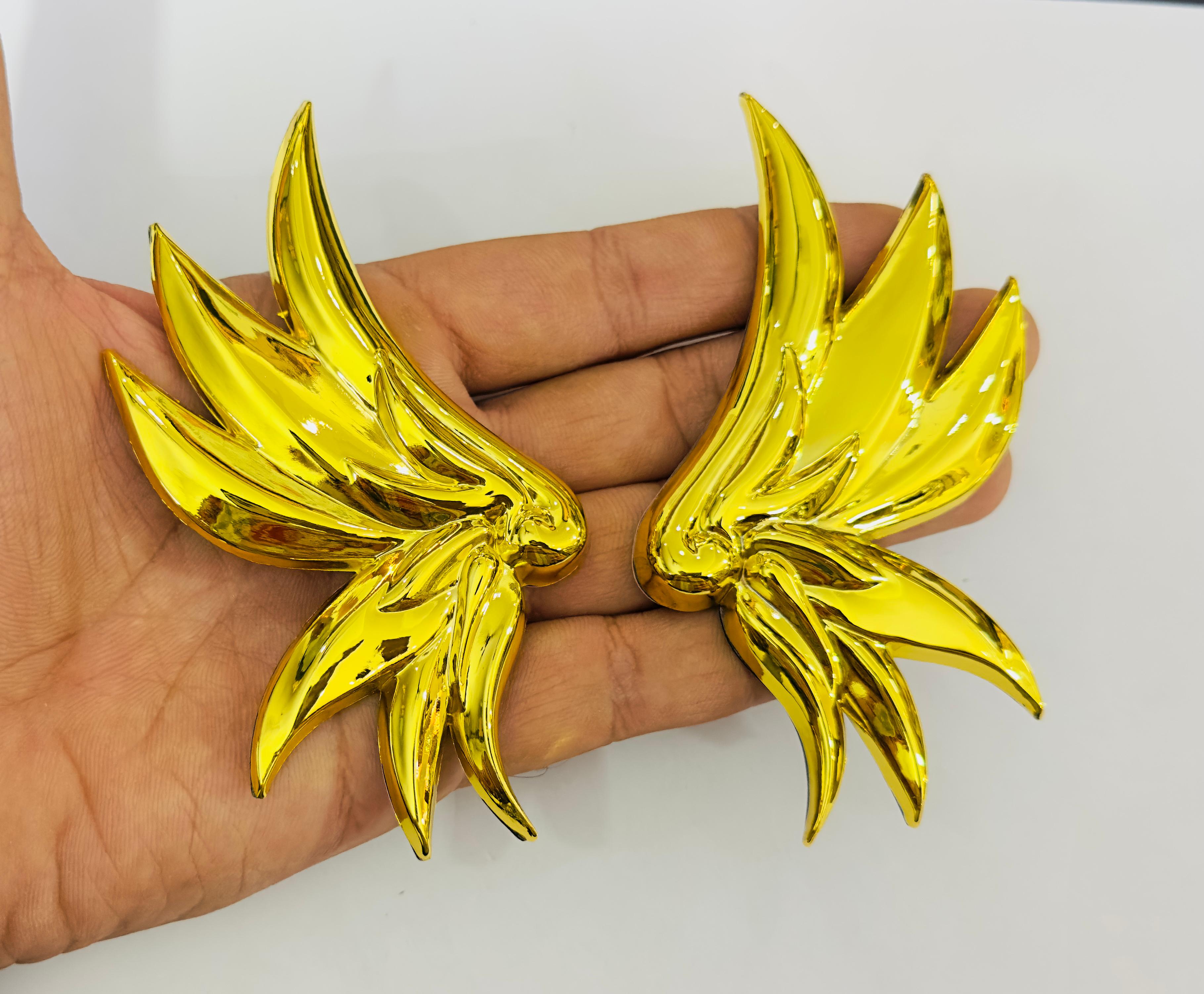 Golden Angel Wing 3D Logo (11.5cmx6cm) for Car Bike Laptop Emblem, Angel Wing Sticker 3D-Badge Auto Racing Sports Logo Grand Tourer Decal Auto Accessories.