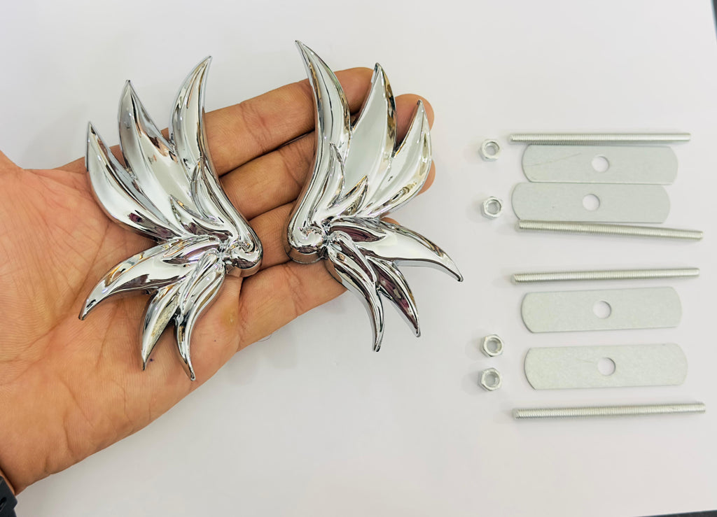 Chrome Angel Wing 3D Grill Logo (11.5cmx6cm) for Car Bike Laptop Emblem, Angel Wing Grill Sticker 3D-Badge Auto Racing Sports Logo Grand Tourer Decal Auto Accessories.