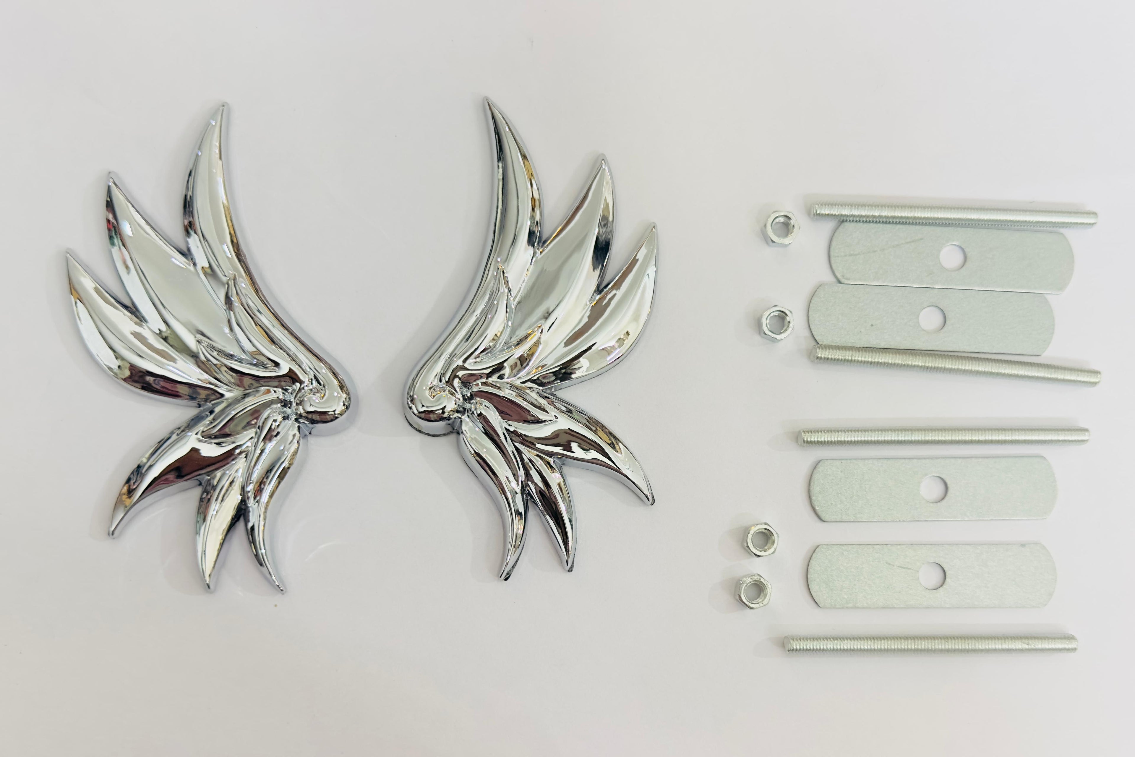 Chrome Angel Wing 3D Grill Logo (11.5cmx6cm) for Car Bike Laptop Emblem, Angel Wing Grill Sticker 3D-Badge Auto Racing Sports Logo Grand Tourer Decal Auto Accessories.