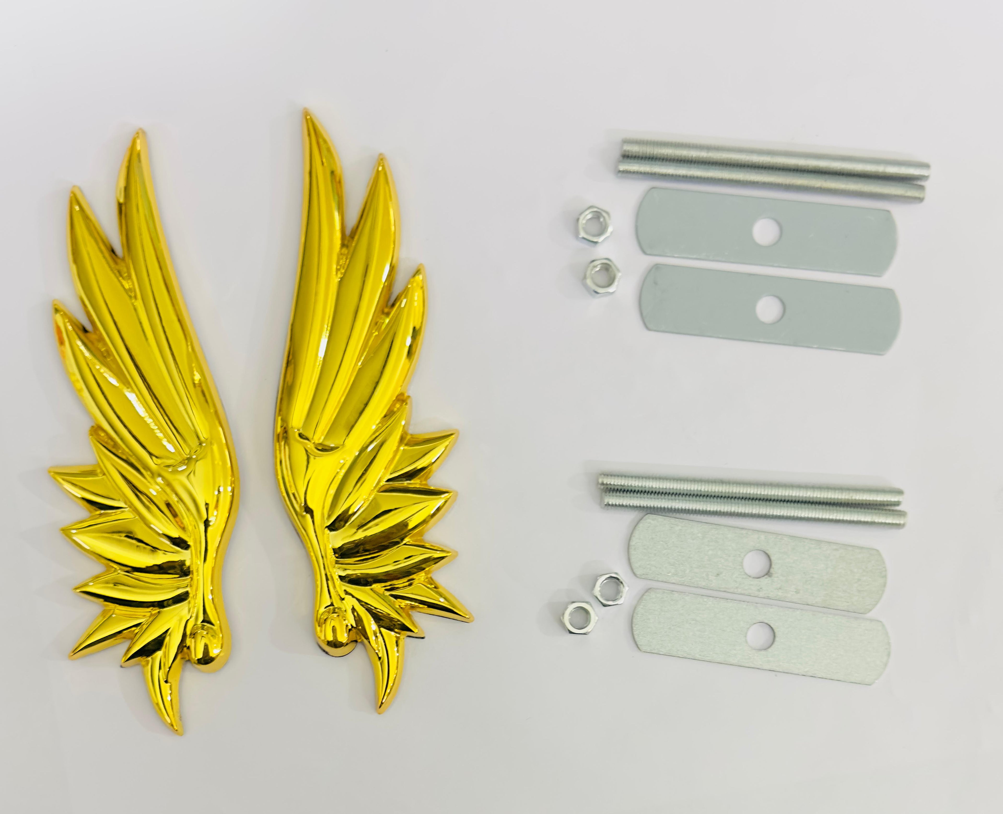 Golden Angel Wing Big 3D Grill Logo (14cmx4.3cm) for Car Bike Laptop Emblem Decor, Angel Wing 3D Grill-Badge Universal Auto Raci