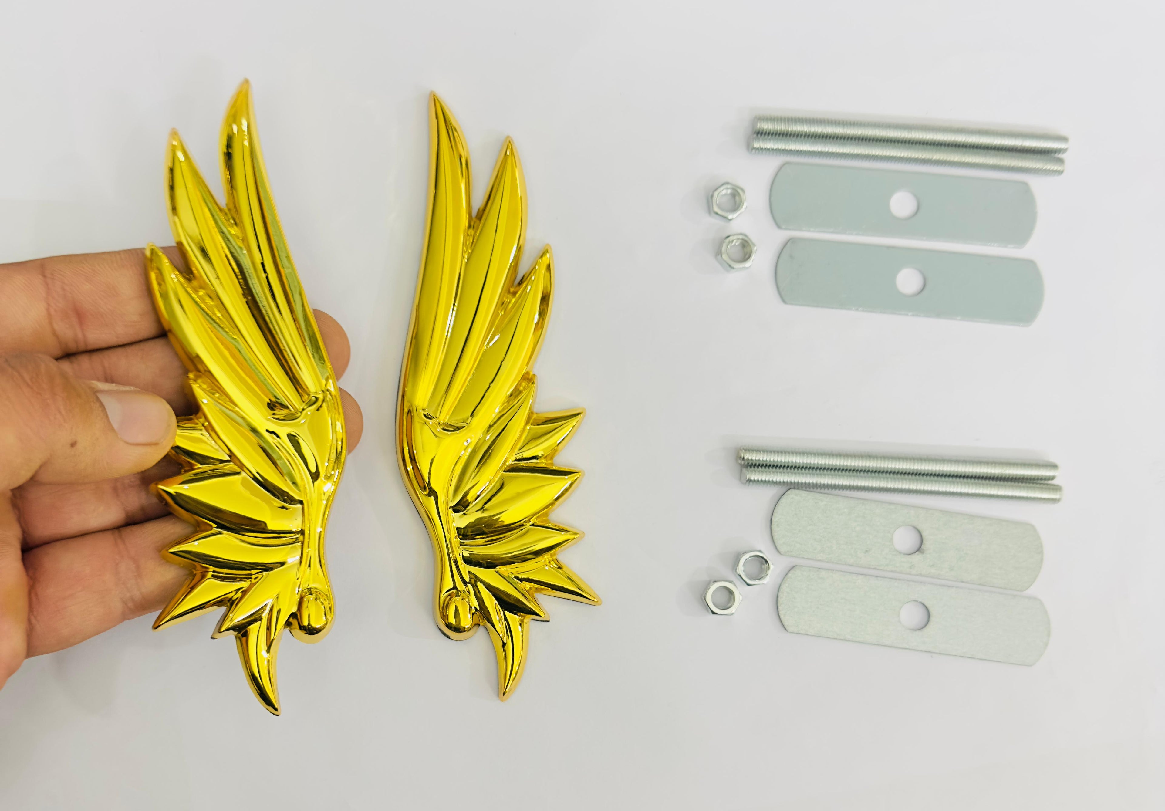Golden Angel Wing Big 3D Grill Logo (14cmx4.3cm) for Car Bike Laptop Emblem Decor, Angel Wing 3D Grill-Badge Universal Auto Raci