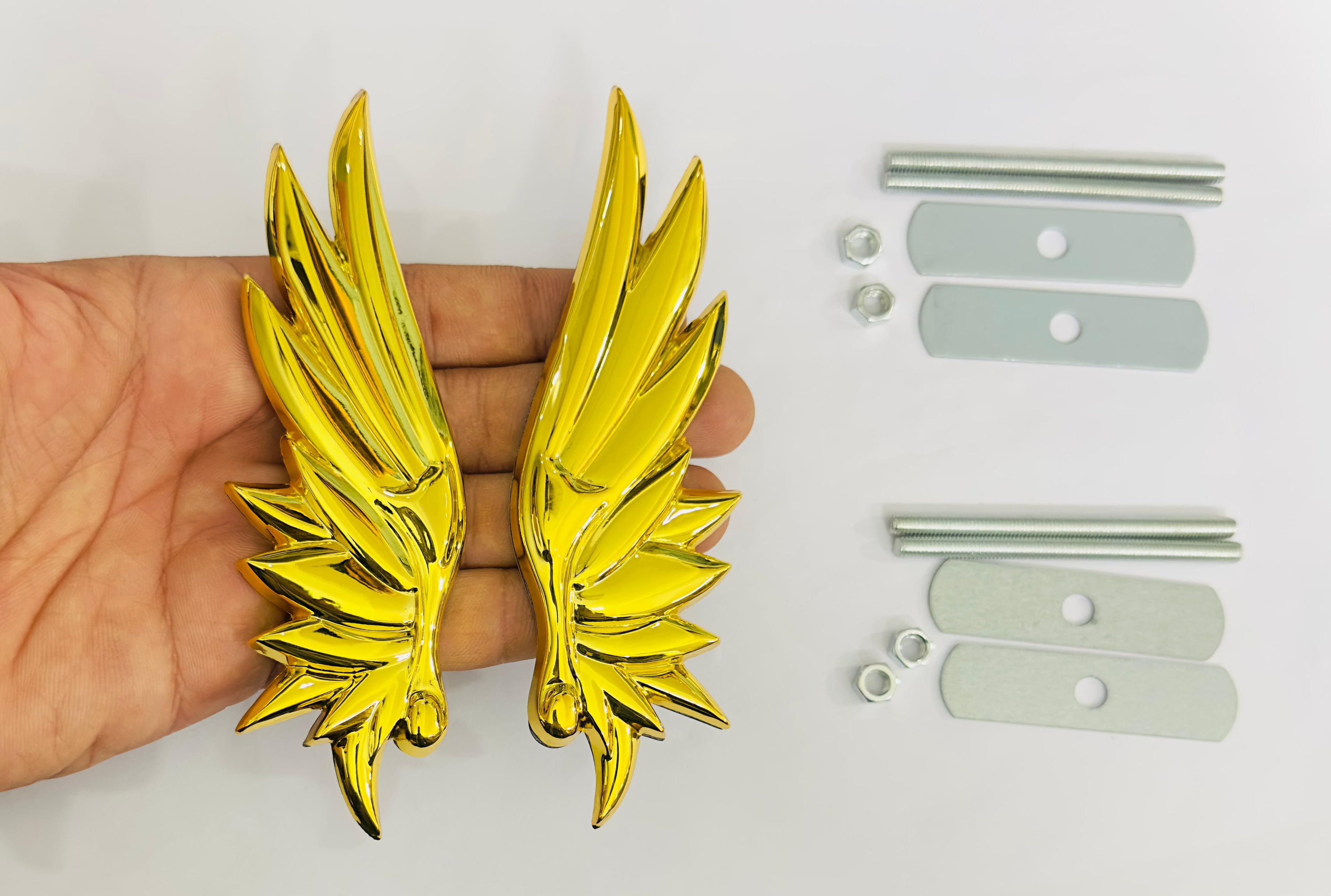 Golden Angel Wing Big 3D Grill Logo (14cmx4.3cm) for Car Bike Laptop Emblem Decor, Angel Wing 3D Grill-Badge Universal Auto Raci