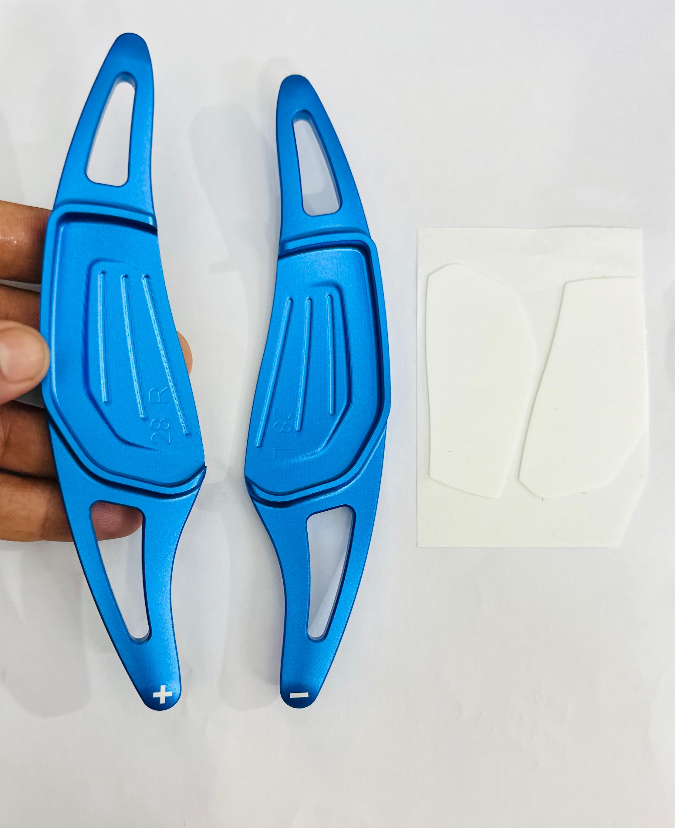 CNC Aluminium Alloy Metal Paddle Shifter Car Interior Styling Extension Parts Car Paddle Shiifter Cover for Decoration Auto Accessories. (BLUE Skoda Paddle Shifter)