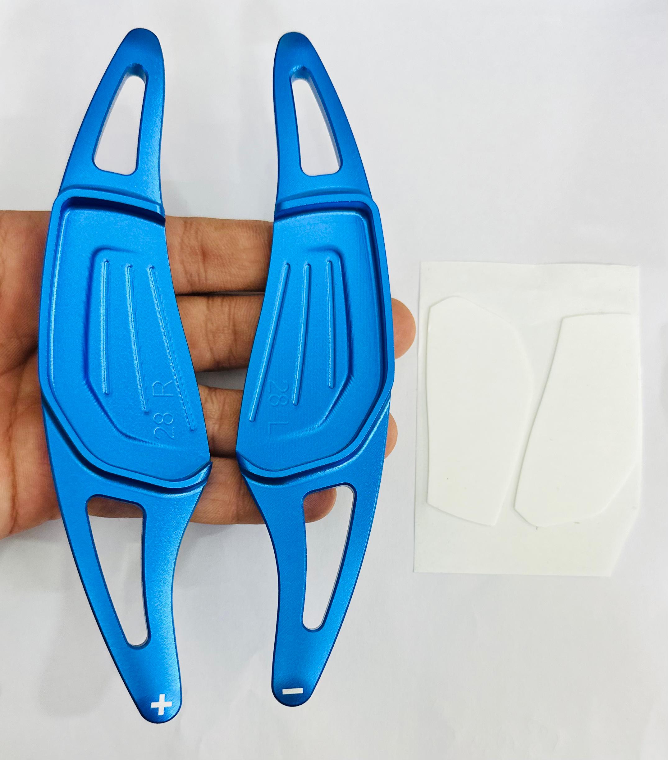 CNC Aluminium Alloy Metal Paddle Shifter Car Interior Styling Extension Parts Car Paddle Shiifter Cover for Decoration Auto Accessories. (BLUE Skoda Paddle Shifter)