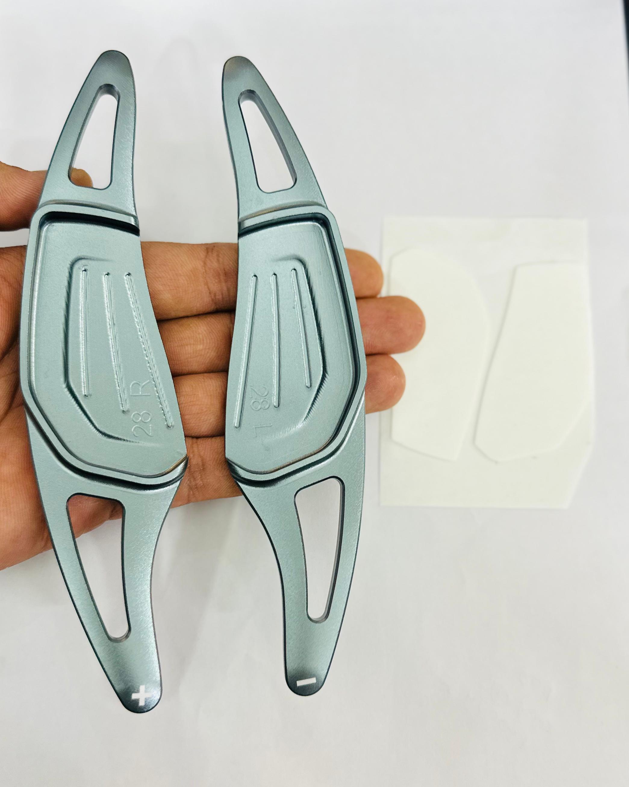 CNC Aluminium Alloy Metal Paddle Shifter Car Interior Styling Extension Parts Car Paddle Shiifter Cover for Decoration Auto Accessories. (Grey Skoda Paddle Shifter)