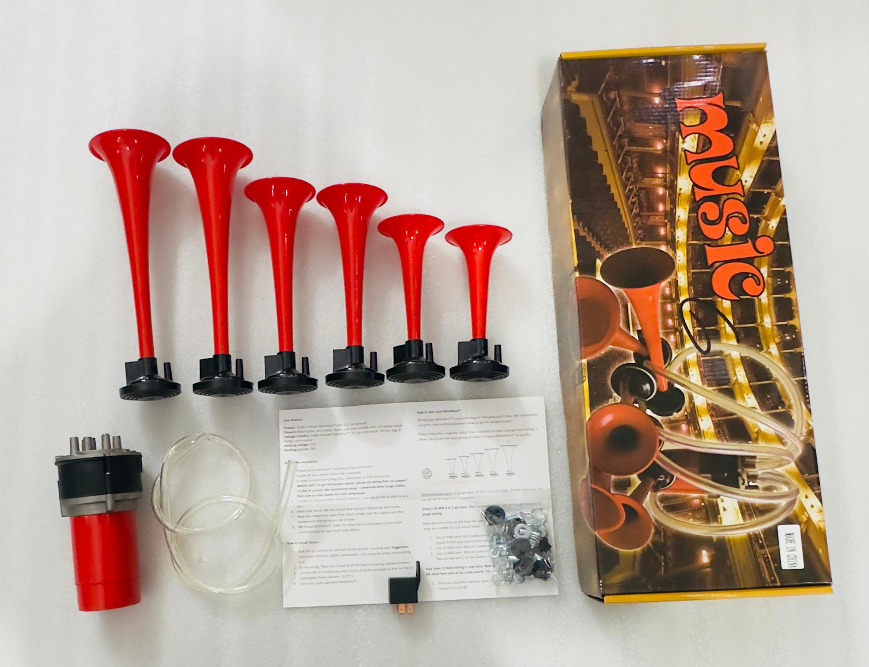 6 Pipe Horn 6 Trumpet Musical Air Horns 12V Universal for All Vehicles 6 pipe Air Pressure loud horn Enhanced horn sound 6PC/SET.