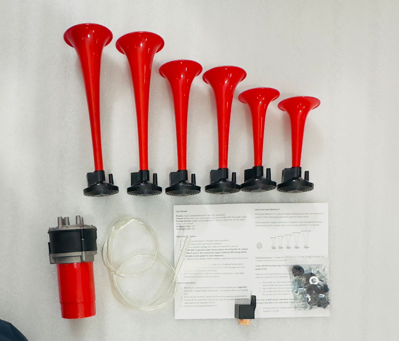 6 Pipe Horn 6 Trumpet Musical Air Horns 12V Universal for All Vehicles 6 pipe Air Pressure loud horn Enhanced horn sound 6PC/SET.