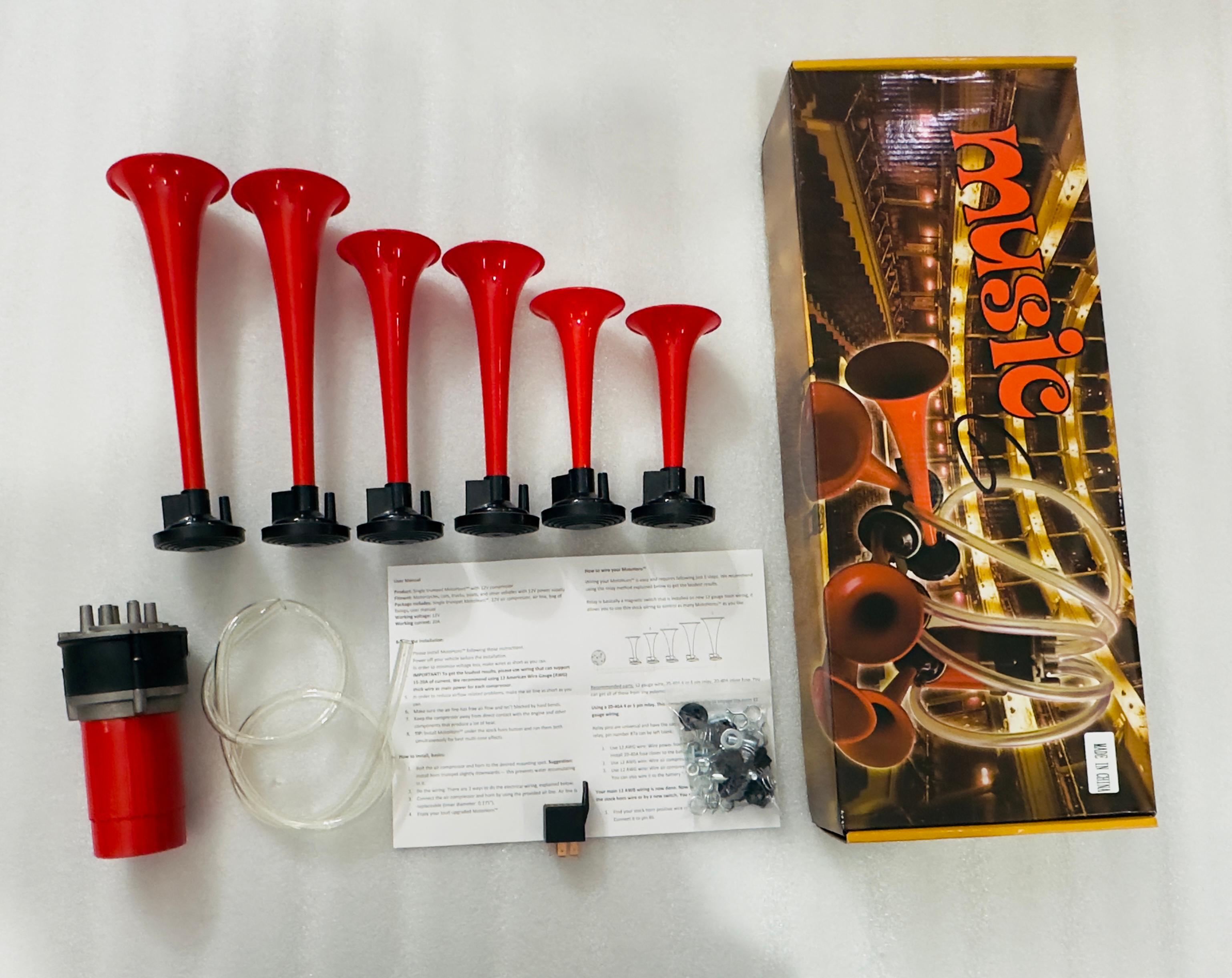 6 Pipe Horn 6 Trumpet Musical Air Horns 12V Universal for All Vehicles 6 pipe Air Pressure loud horn Enhanced horn sound 6PC/SET.