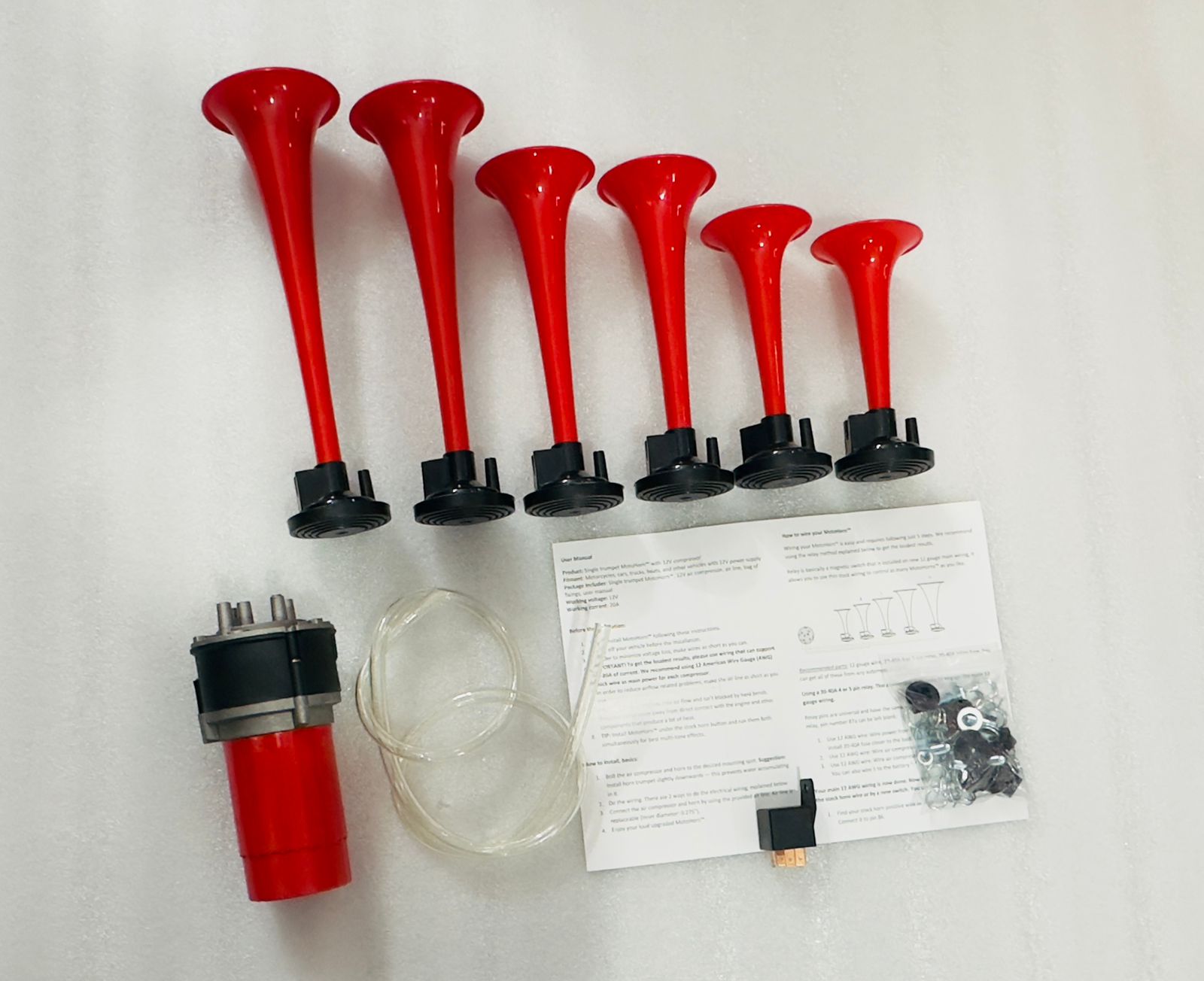 6 Pipe Horn 6 Trumpet Musical Air Horns 12V Universal for All Vehicles 6 pipe Air Pressure loud horn Enhanced horn sound 6PC/SET.