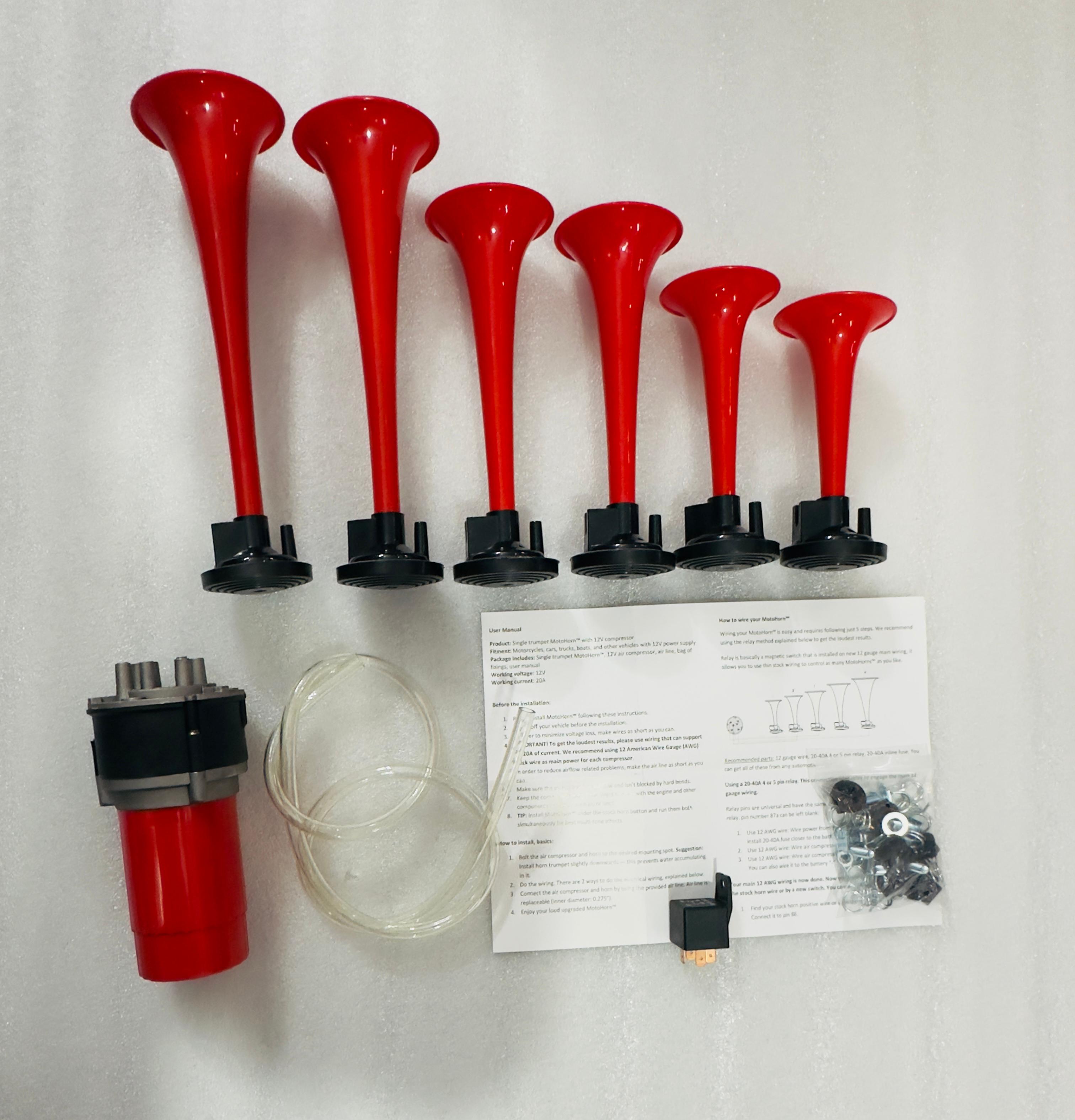 6 Pipe Horn 6 Trumpet Musical Air Horns 12V Universal for All Vehicles 6 pipe Air Pressure loud horn Enhanced horn sound 6PC/SET.