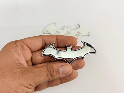 Chrome-Black Batman 3D Logo (8cmx3.5cm) for Car Bike Laptop Emblem, Batman Sticker Badge Universal for All Cars
