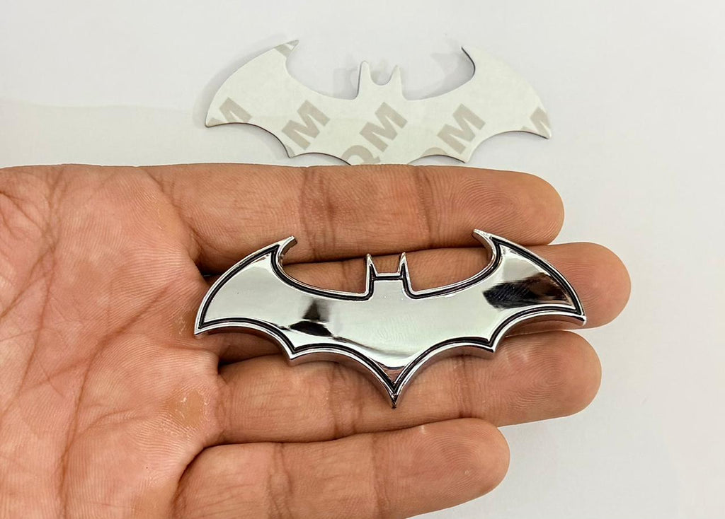 Chrome-Black Batman 3D Logo (8cmx3.5cm) for Car Bike Laptop Emblem, Batman Sticker Badge Universal for All Cars