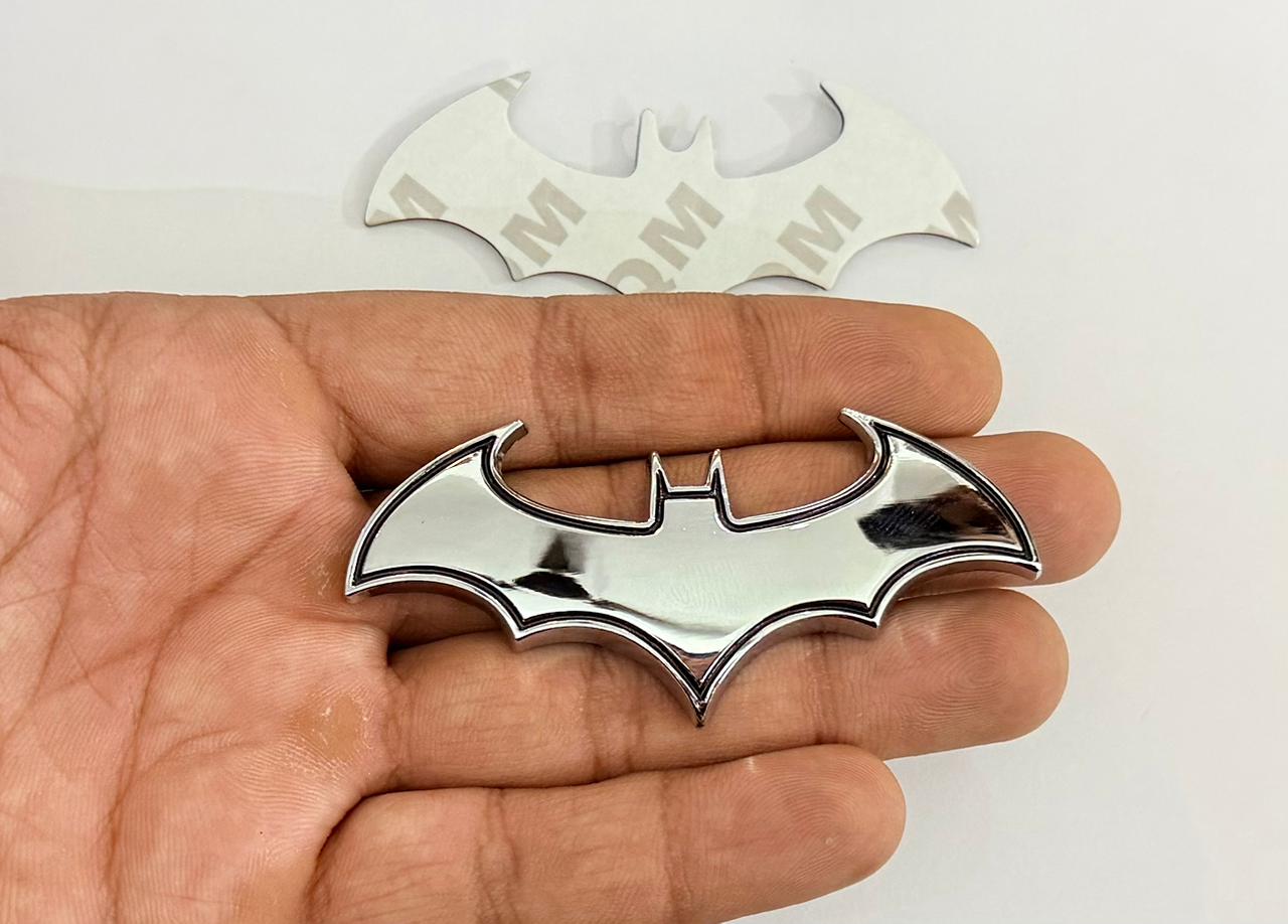 Chrome-Black Batman 3D Logo (8cmx3.5cm) for Car Bike Laptop Emblem, Batman Sticker Badge Universal for All Cars