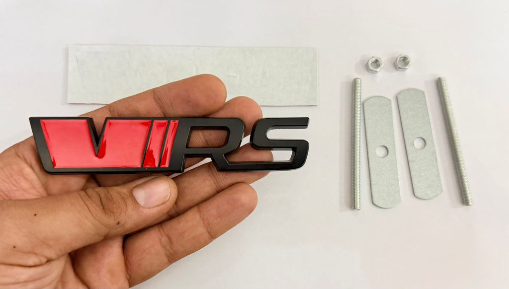 RED-Black VRS 3D Grill Sticker (12cmx2.5cm) for Car Bike Laptop Emblem, VRS Grill Sticker 3D-Badge Universal Attractive Grand Tourer Decal Auto Accessories.