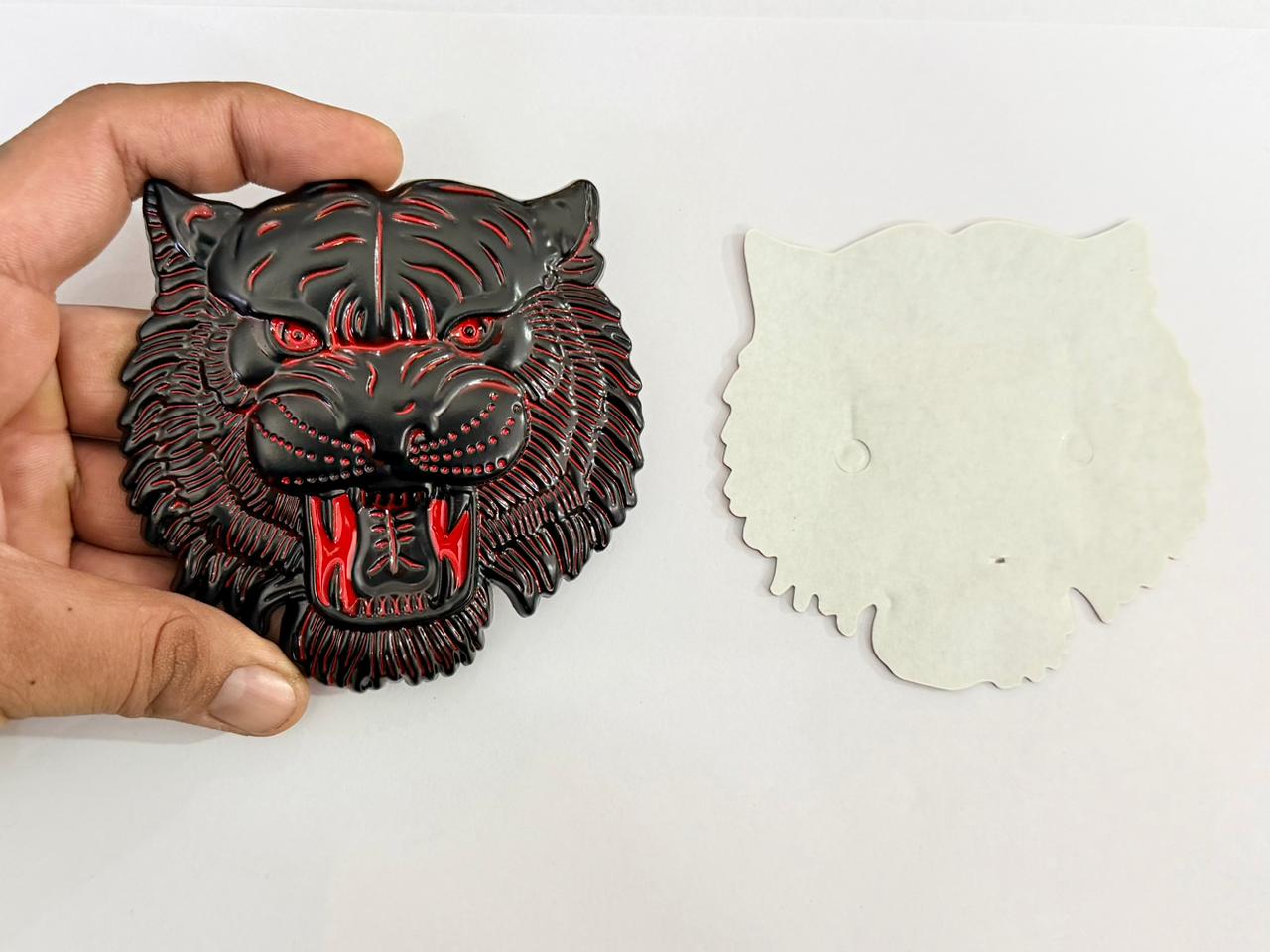 Black-Red Big Lion Metal Logo (10cmx10cm) Car Bike Metal Badge Car Emblem 3D Badge Auto Racing Decorative Sport Sticker Logo