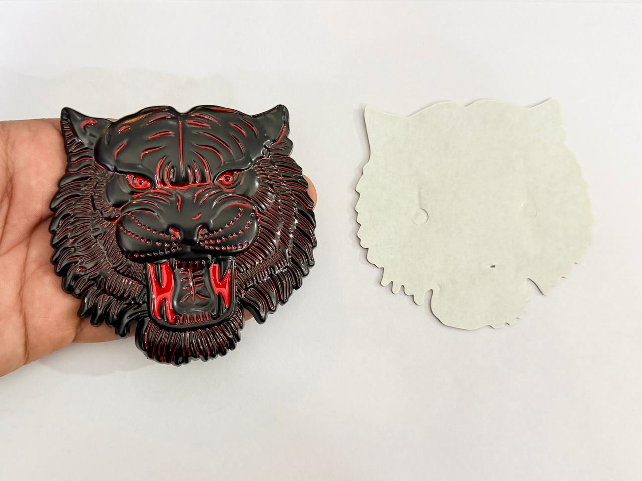 Black-Red Big Lion Metal Logo (10cmx10cm) Car Bike Metal Badge Car Emblem 3D Badge Auto Racing Decorative Sport Sticker Logo