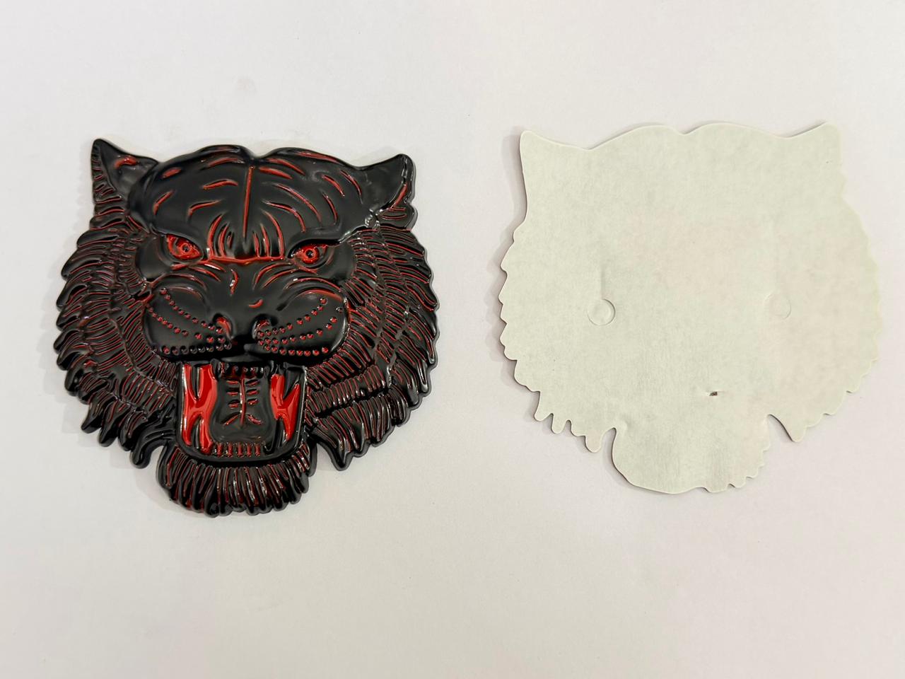 Black-Red Big Lion Metal Logo (10cmx10cm) Car Bike Metal Badge Car Emblem 3D Badge Auto Racing Decorative Sport Sticker Logo