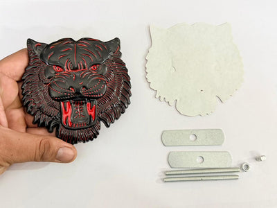 Black-Red Big Lion Grill Metal Logo (10cmx10cm) Car Bike Metal Badge Car Emblem 3D Badge Auto Racing Decorative Sport Sticker Logo