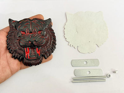 Black-Red Big Lion Grill Metal Logo (10cmx10cm) Car Bike Metal Badge Car Emblem 3D Badge Auto Racing Decorative Sport Sticker Logo