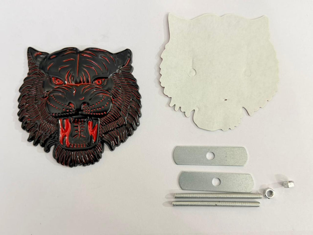 Black-Red Big Lion Grill Metal Logo (10cmx10cm) Car Bike Metal Badge Car Emblem 3D Badge Auto Racing Decorative Sport Sticker Logo