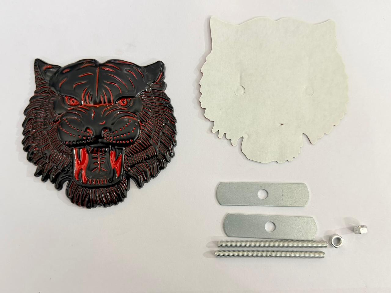 Black-Red Big Lion Grill Metal Logo (10cmx10cm) Car Bike Metal Badge Car Emblem 3D Badge Auto Racing Decorative Sport Sticker Logo